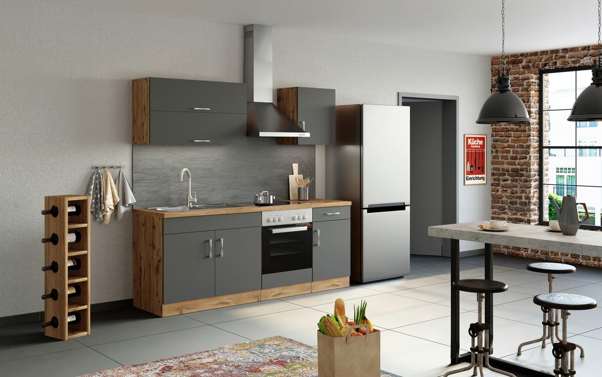 Küchenblock Sorrento ohne Geräte ca. 270 cm Anthrazit - Eichefarben/Anthrazit, MODERN, Holzwerkstoff (270cm) - Held