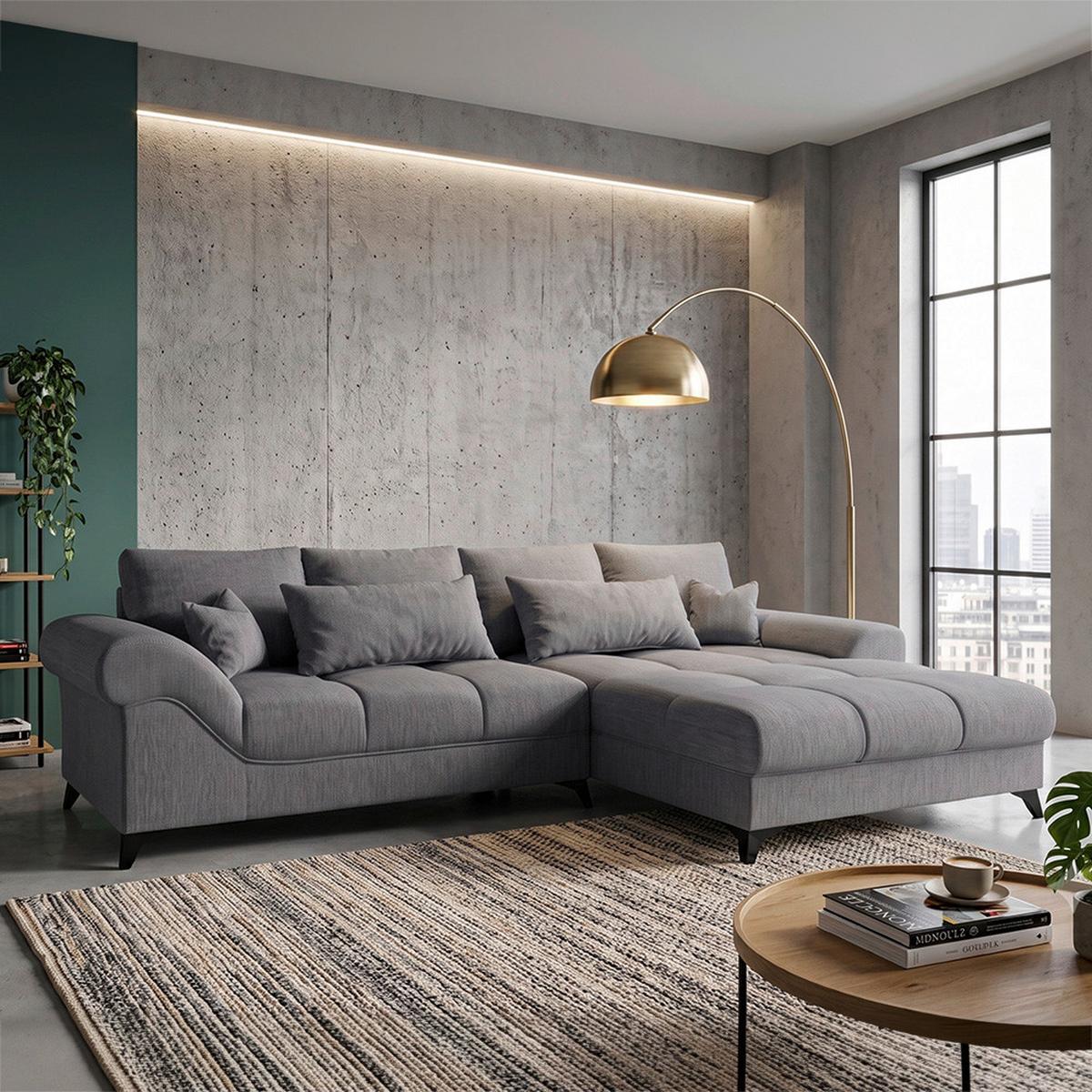 Ecksofa Noah Grau - Schwarz/Grau, MODERN, Holzwerkstoff/Kunststoff (295/195cm) - Based