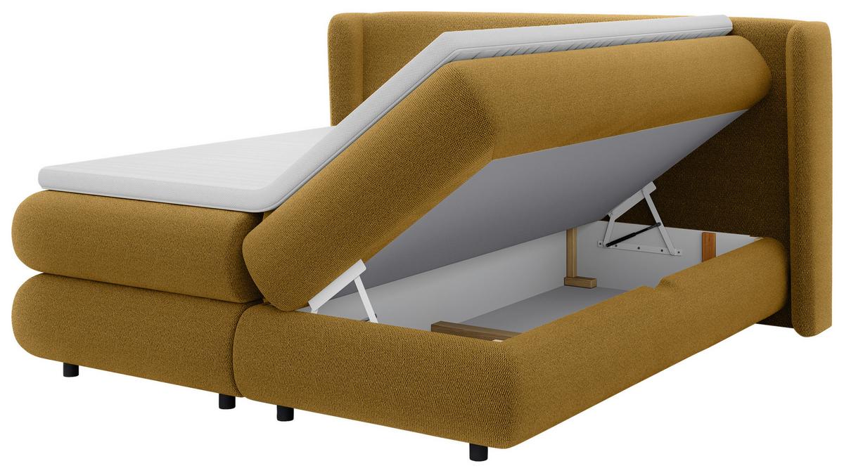 Boxspring Krevet Elodie - boje senfa/crna, Konvencionalno, tekstil/plastika (180/200cm) - Premium Living