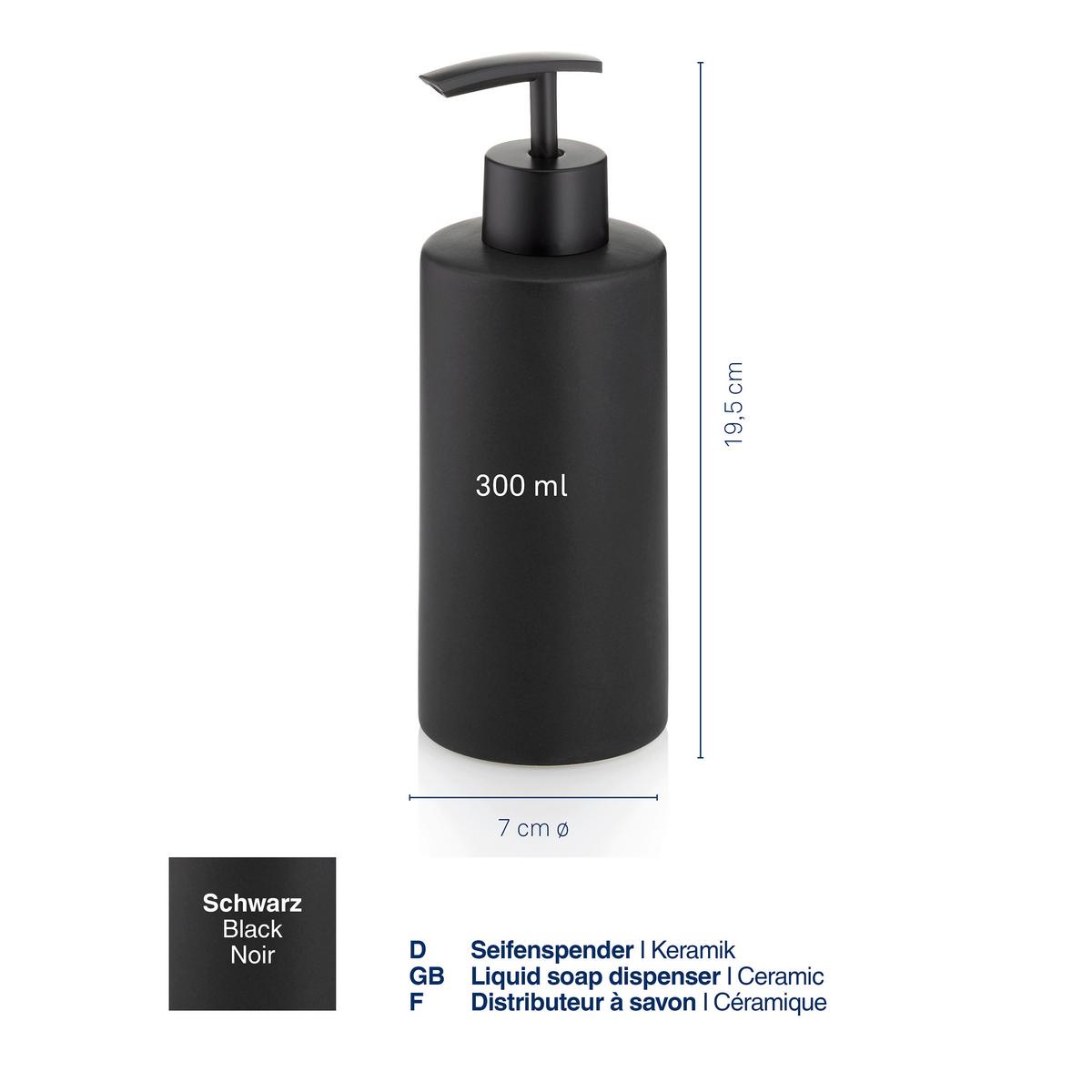 DOZOWNIK NA MYDŁO 23719 - czarny, Basics, ceramika (7/19,5cm) - Kela