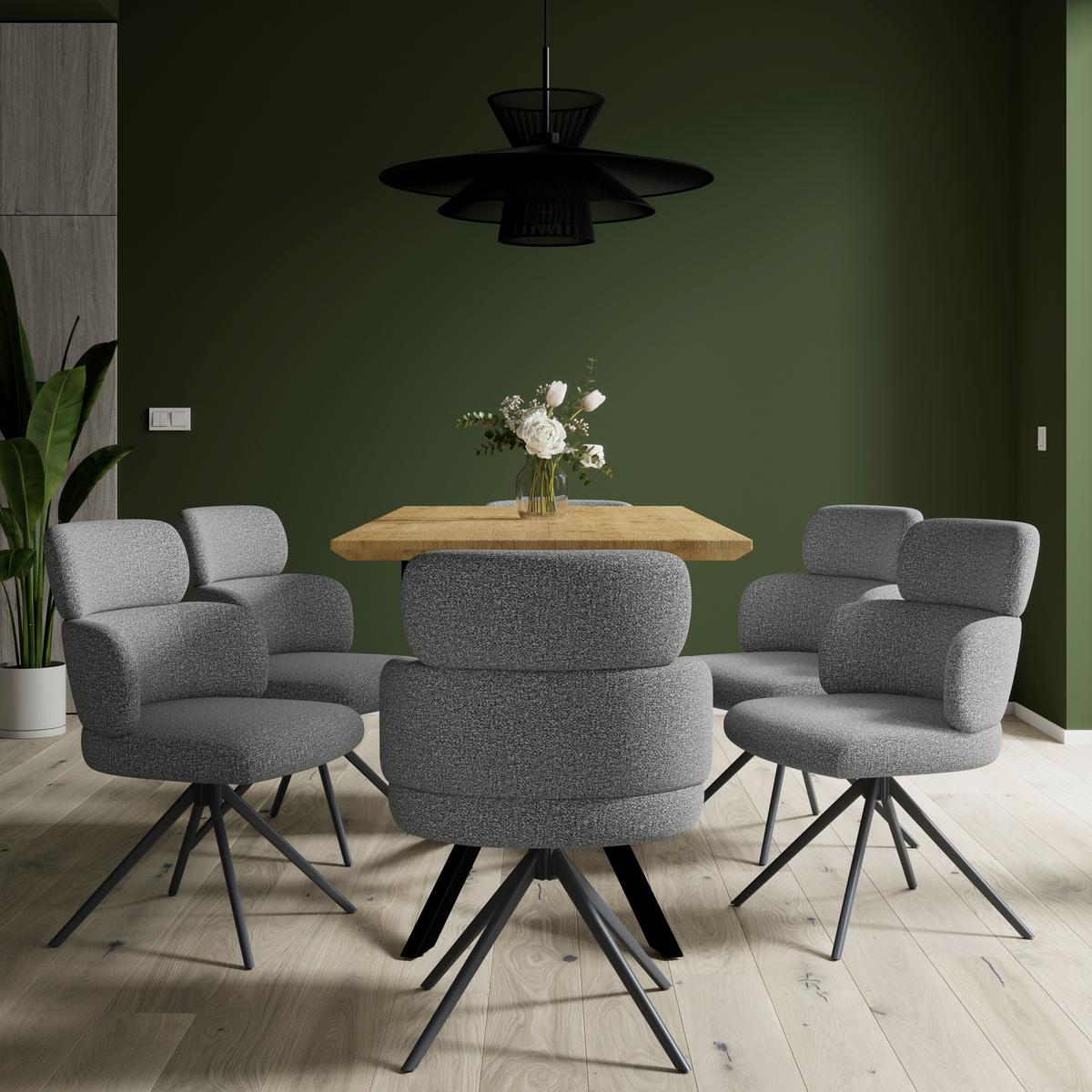 Armlehnstuhl Karo Grau Webstoff Drehbar Gepolstert - Schwarz/Grau, MODERN, Textil/Metall (58/88/65cm) - Bessagi Home