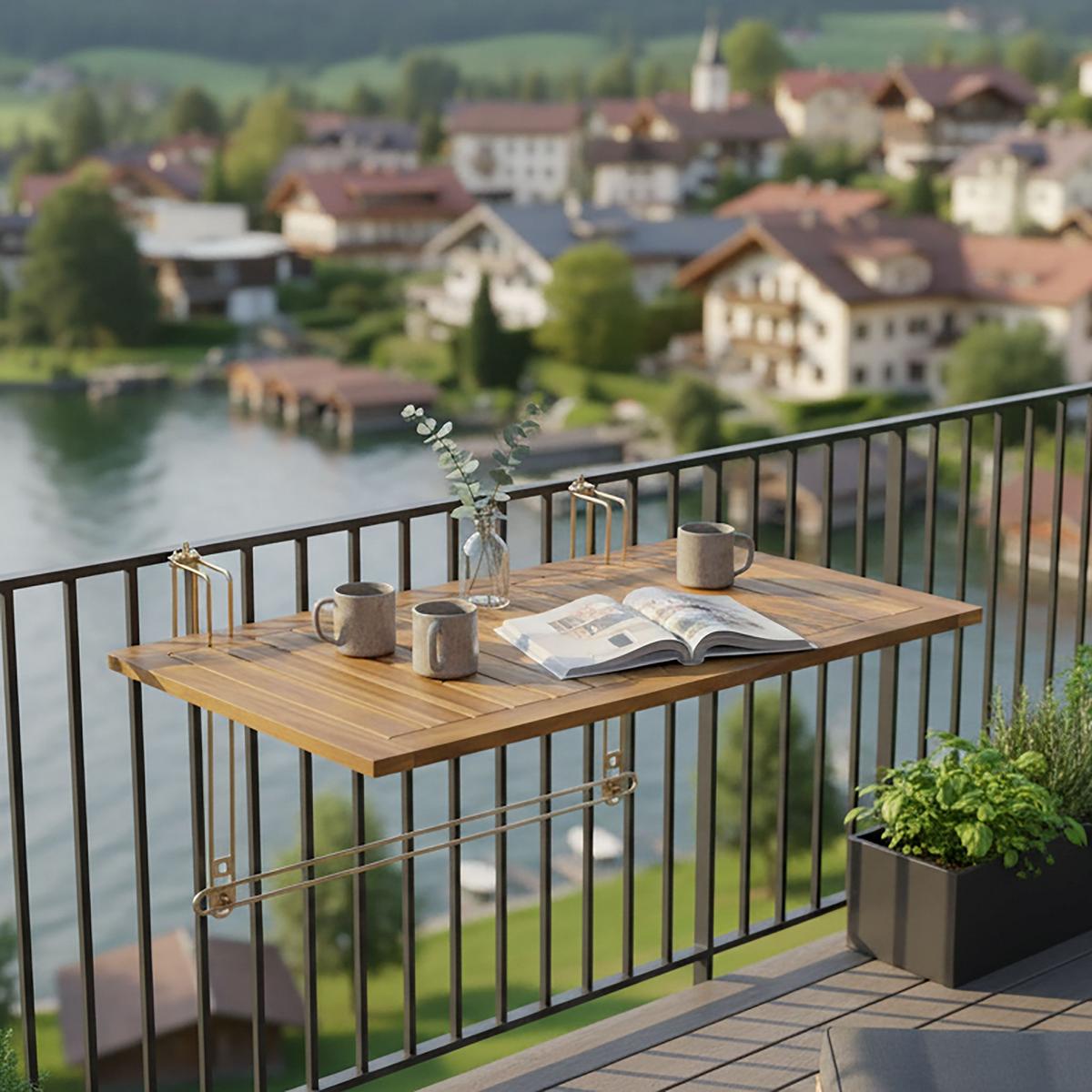 Balkontisch Helena Akazie/ Metall ca. 80x35x40 cm - Silberfarben/Akaziefarben, MODERN, Holz/Metall (80/35/40cm) - Bessagi Garden