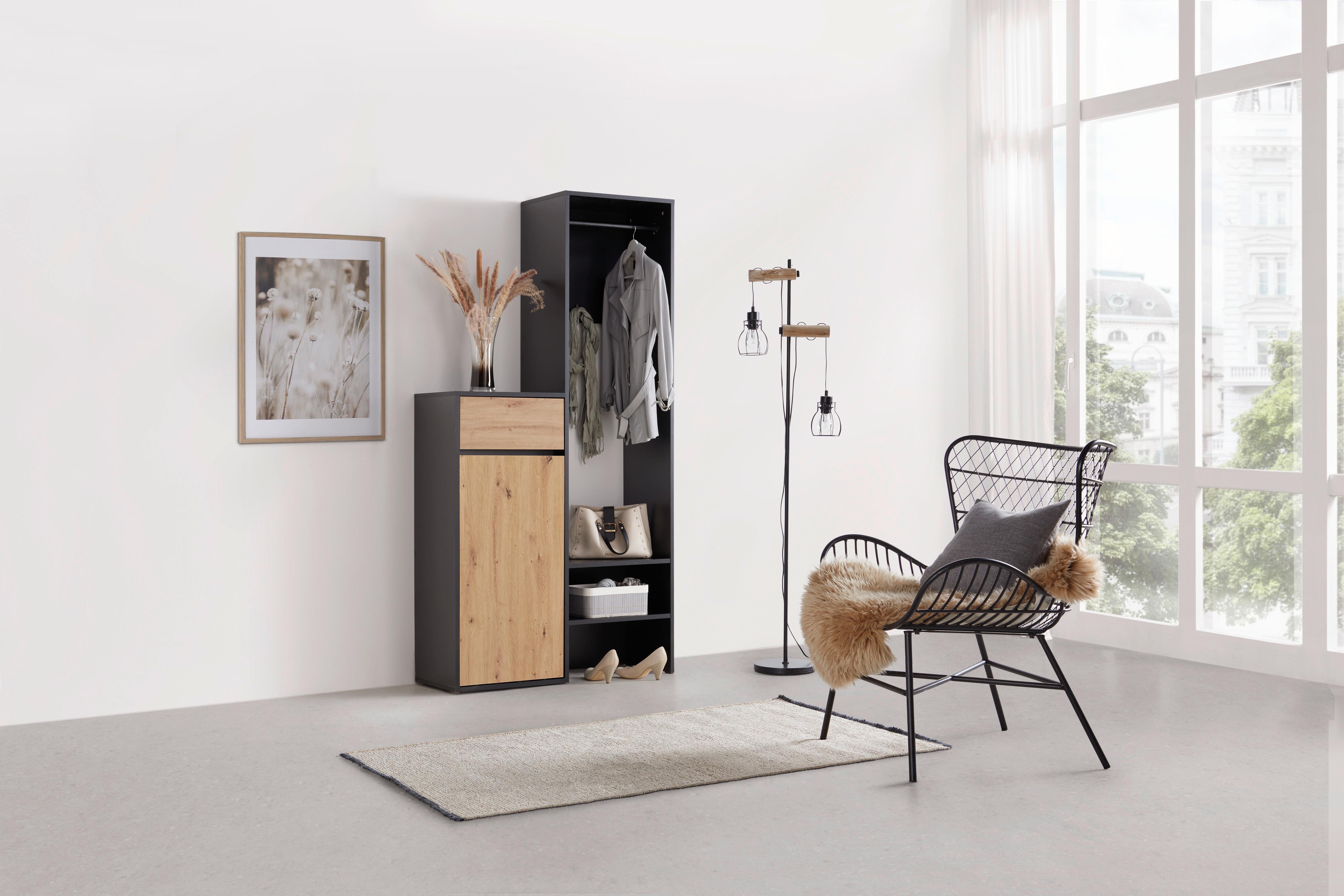 HALLMÖBEL ANDY -EXKLUSIV- - svart/ek Artisan, Modern, trämaterial (98/195/38cm) - Mömax