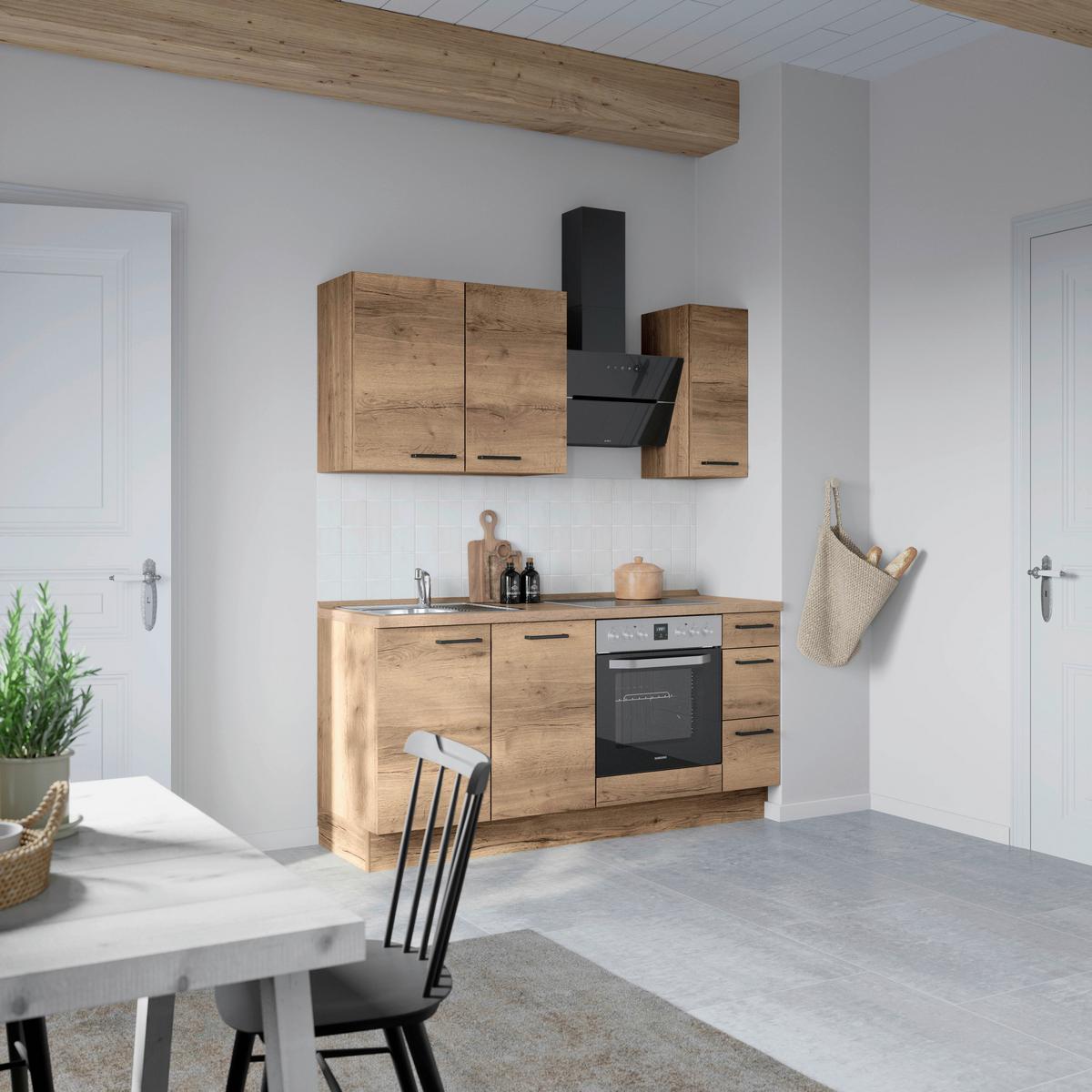 Küchenblock Structura High m. Geräten Eiche dunkel - Eiche dunkel/Schwarz, MODERN, Holzwerkstoff/Metall (180cm) - Nobilia