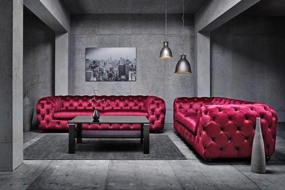 Dreisitzer-Sofa in Pink mit Sitzkissen - Pink/Schwarz, Modern, Holz/Textil (252/72/103cm) - Premium Living