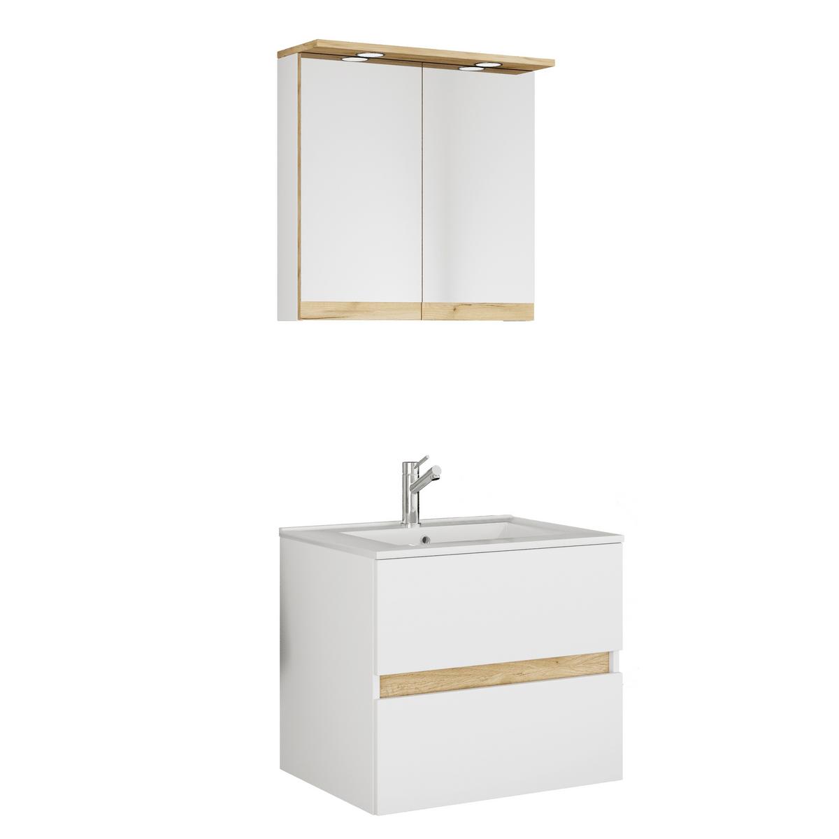 Badezimmer Cosila - Honigeiche/Weiss, Trend, Keramik/Holzwerkstoff (61cm) - MID.YOU