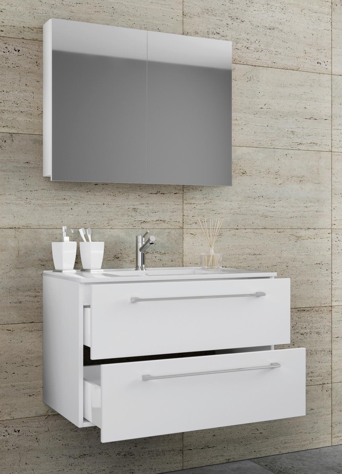 Kopalnica Badinos, Bela - bela/barve aluminija, Moderno, kovina/leseni material (80cm) - MID.YOU