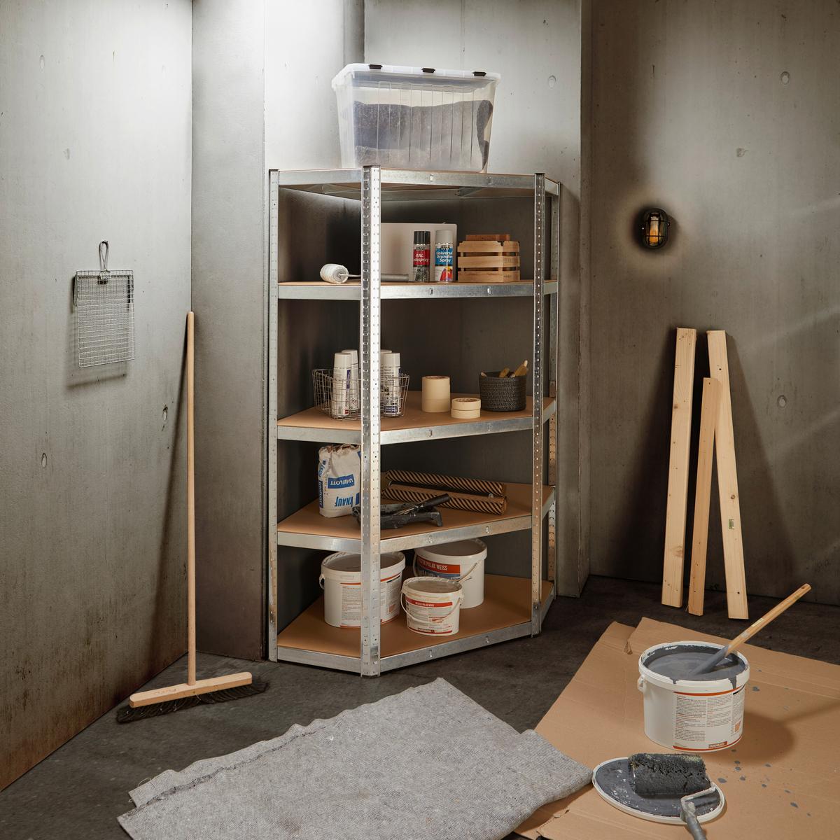 Kotni Regal Z Visoko Nosilnostjo Noah, Srebrna - srebrne barve, Trend, kovina/leseni material (90/40/180cm) - Homezone