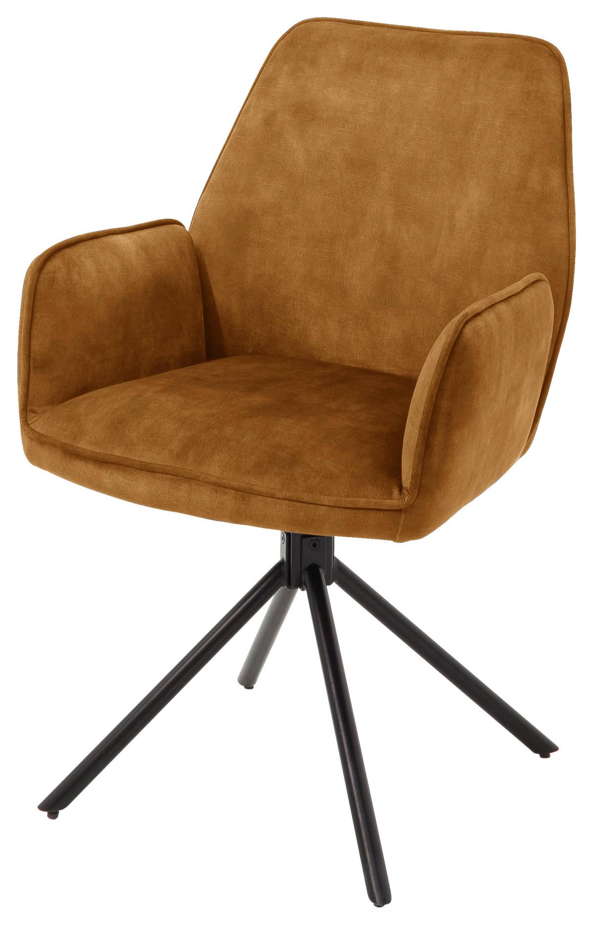 Armlehnstuhl Ottawa Currygelb - Currygelb/Schwarz, Modern, Textil/Metall (60/89/64cm) - Premium Living