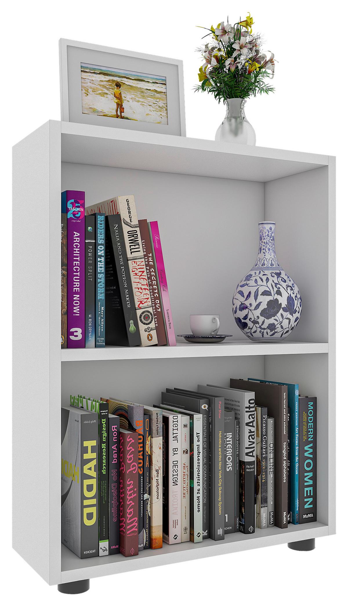 Regal Bulas, Bela - črna/bela, Moderno, umetna masa/leseni material (55/72/20cm) - MID.YOU