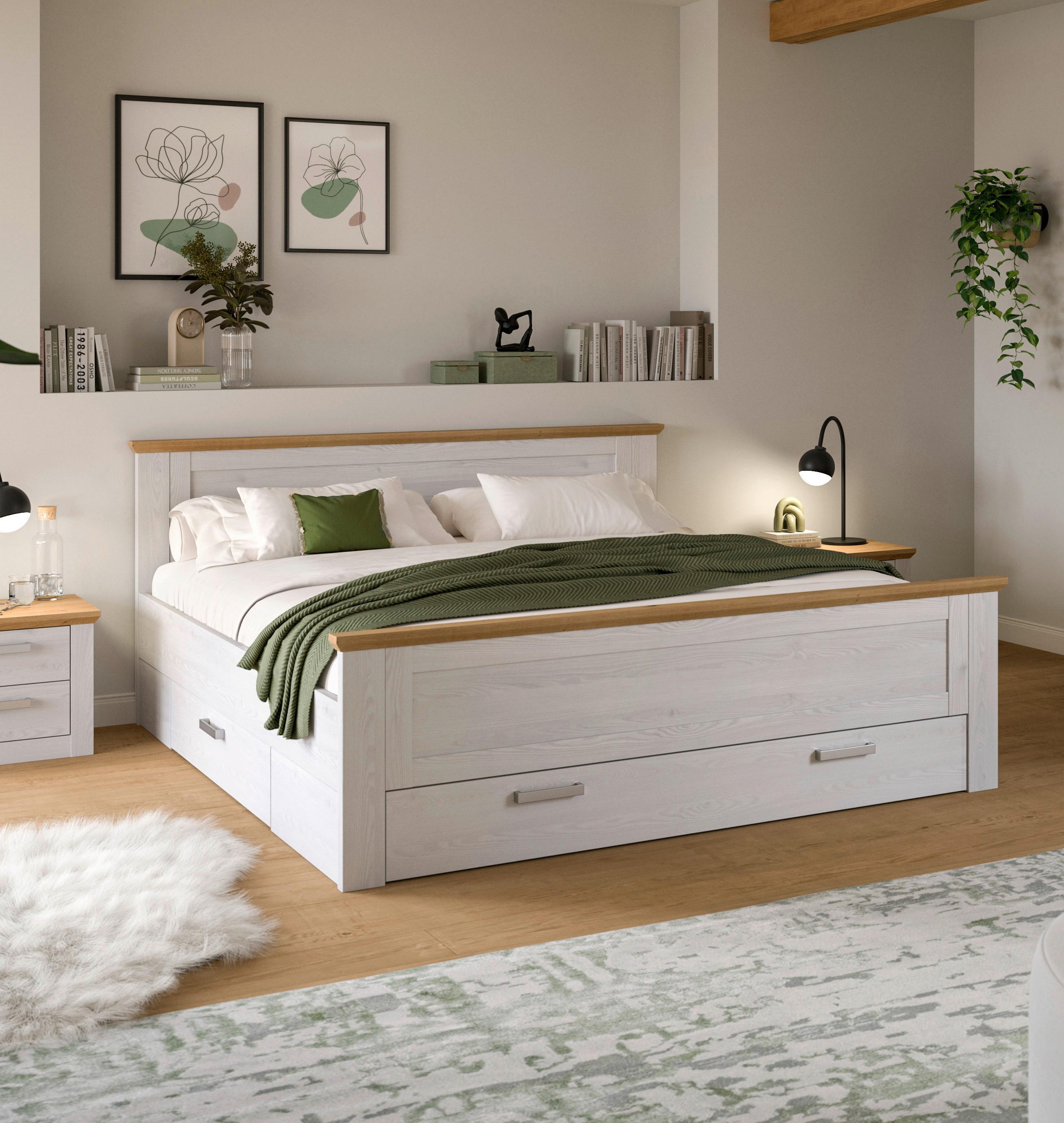 Bett VERONA Weiß ca. 180x200 cm MDF, Bettlade - Lärchefarben, ROMANTIK / LANDHAUS, Holzwerkstoff (180/200cm) - Livetastic