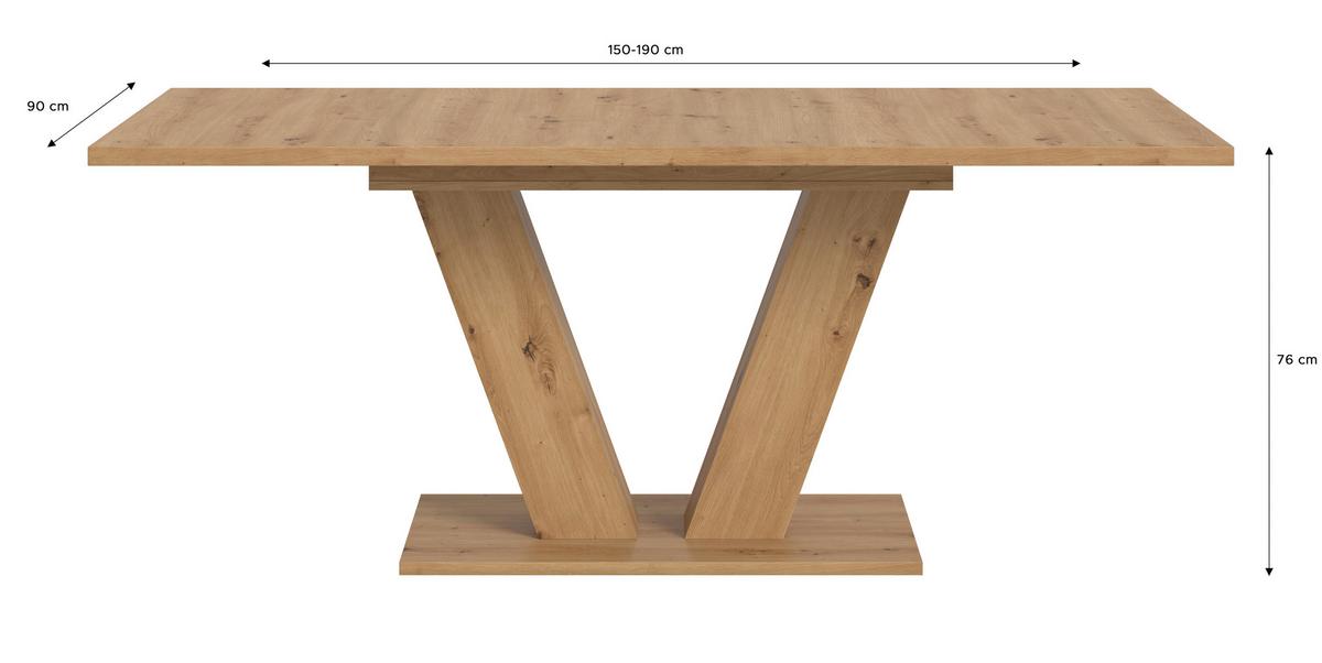 Ausziehtisch Marlon Eiche Artisan ca. 150-190/90/76 cm - Eiche Artisan, Trend, Holzwerkstoff (150-190/90/76cm)