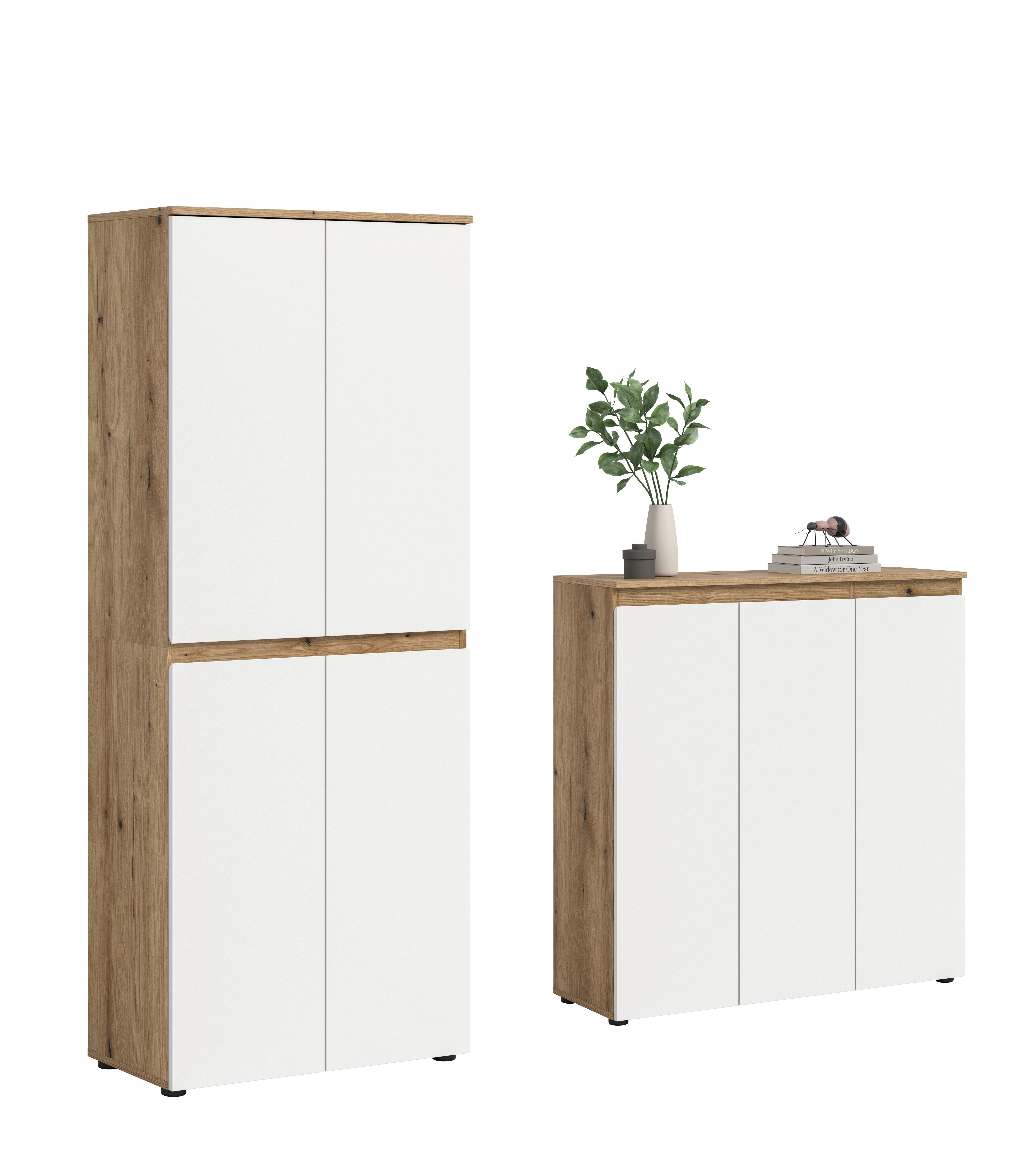 Garderobenschrank Scarpa Weiß/Eiche - Eichefarben/Schwarz, Design, Holzwerkstoff/Kunststoff (190/175/37cm) - Livetastic