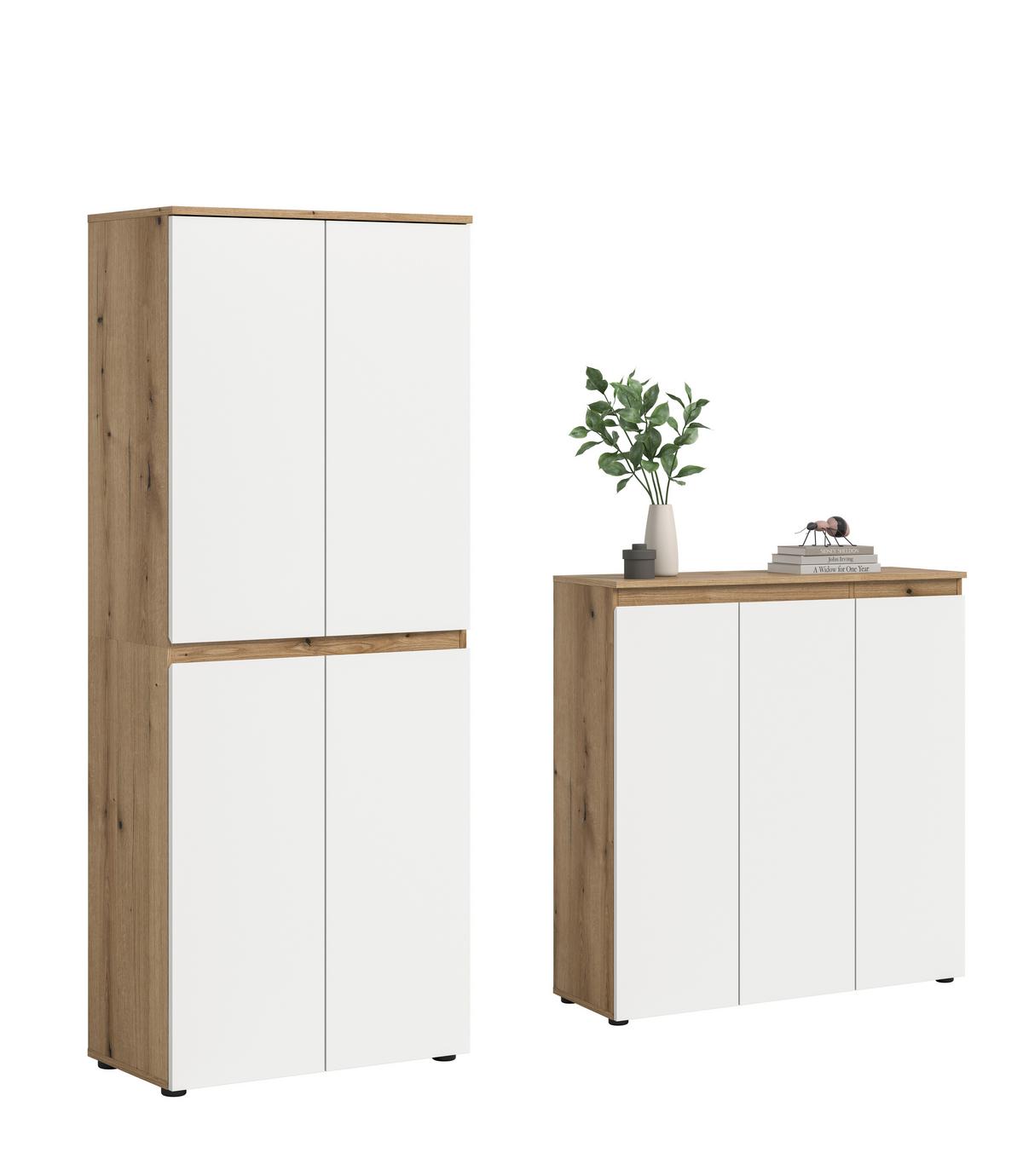 Garderobenschrank Scarpa Weiß/Eiche - Eichefarben/Schwarz, Design, Holzwerkstoff/Kunststoff (190/175/37cm) - Livetastic