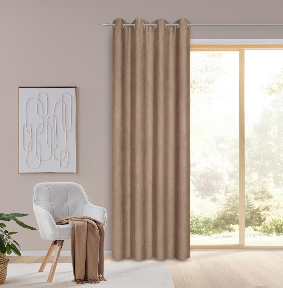 Ösenvorhang Velours ca. 140x245cm - Hellbraun, KONVENTIONELL, Textil (140/245cm) - Modern Living