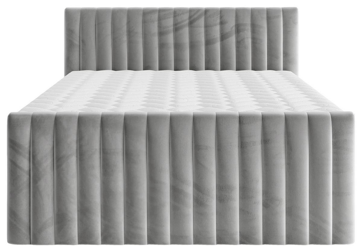 Boxspringbett Simon in Hellgrau ca. 160x200cm - Hellgrau/Schwarz, KONVENTIONELL, Holzwerkstoff/Kunststoff (160/200cm) - Premium Living
