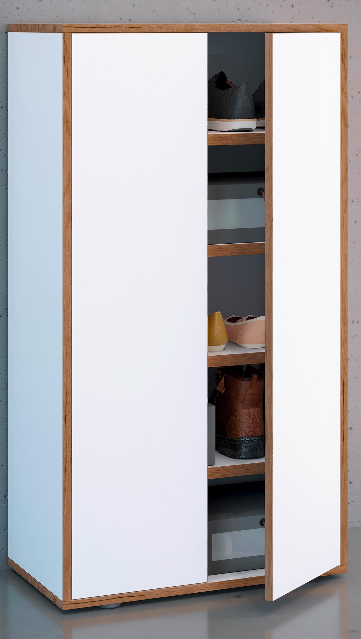 Omara Za Čevlje Salia, Bela, Barva Hrasta - črna/bela, Design, umetna masa/leseni material (60/110/33cm) - MID.YOU