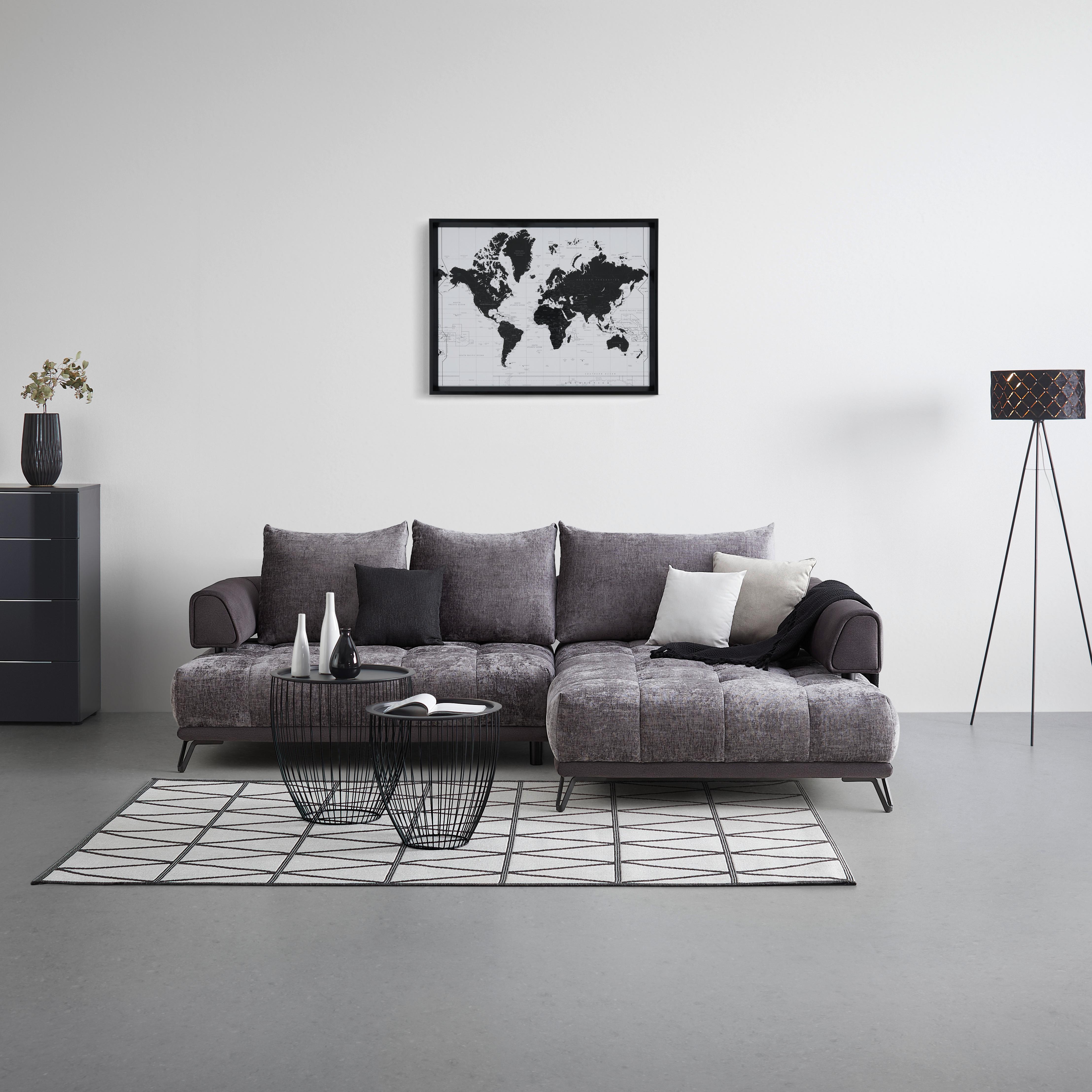 Ecksofa Morgan Graphitfarben - Graphitfarben/Schwarz, Modern, Textil/Metall (262/67-87/184cm) - Mömax