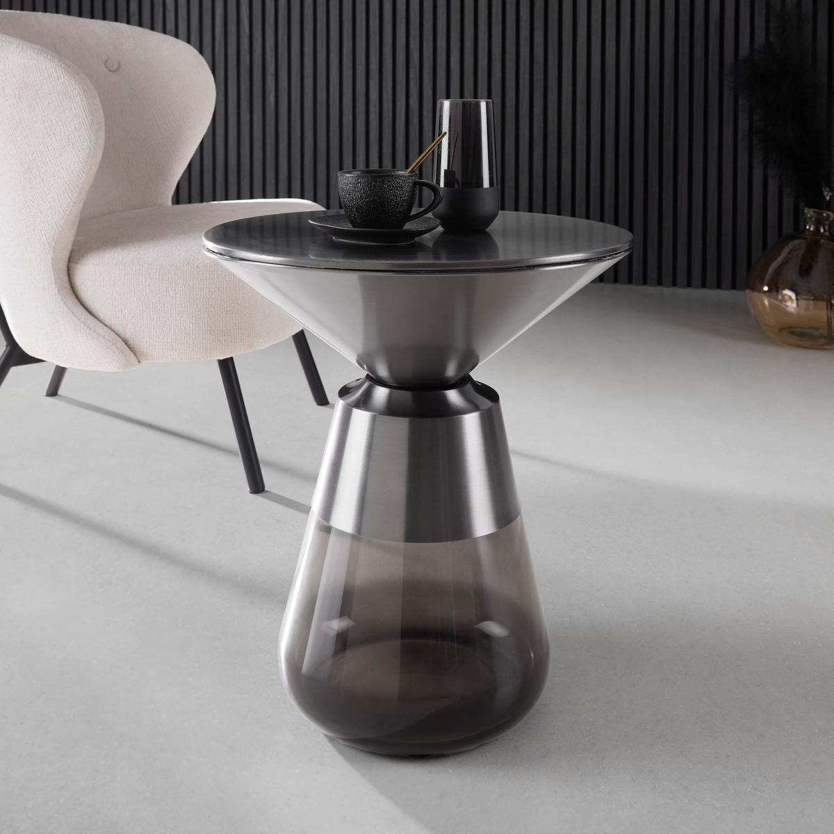 Beistelltisch Baily Grau/Schwarzchrom - Schwarzchrom/Grau, ROMANTIK / LANDHAUS, Glas/Metall (48/54,5cm) - Premium Living