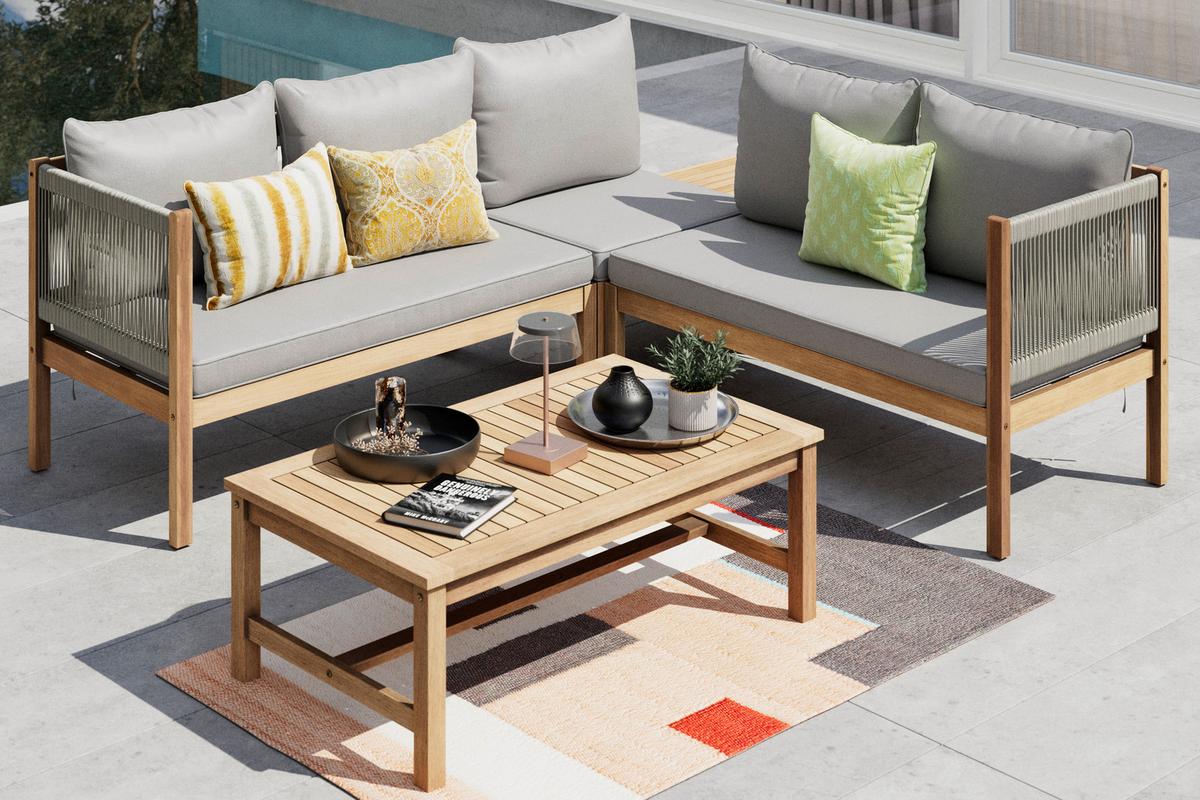 KOMPLET MEBLI TARASOWYCH MARINA - antracytowy/kolor drewna tekowego, Modern, tworzywo sztuczne/drewno (240/180cm) - Ambia Garden