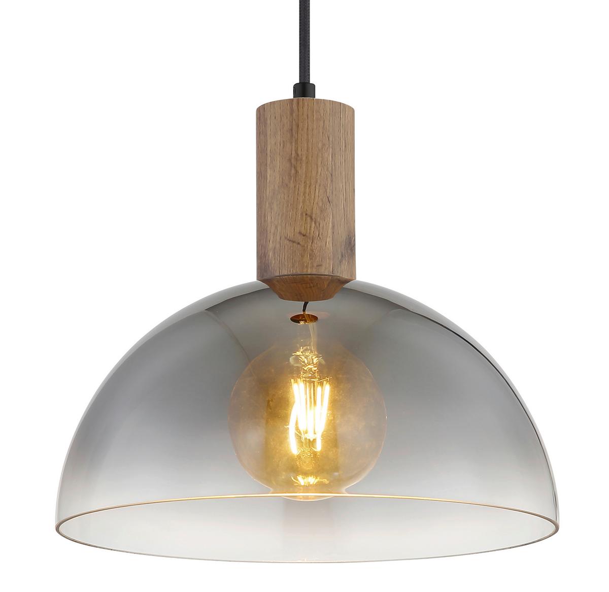 Hängeleuchte 30660146 Romy - Klar/Dunkelbraun, Design, Glas/Holz (30/120cm) - Globo