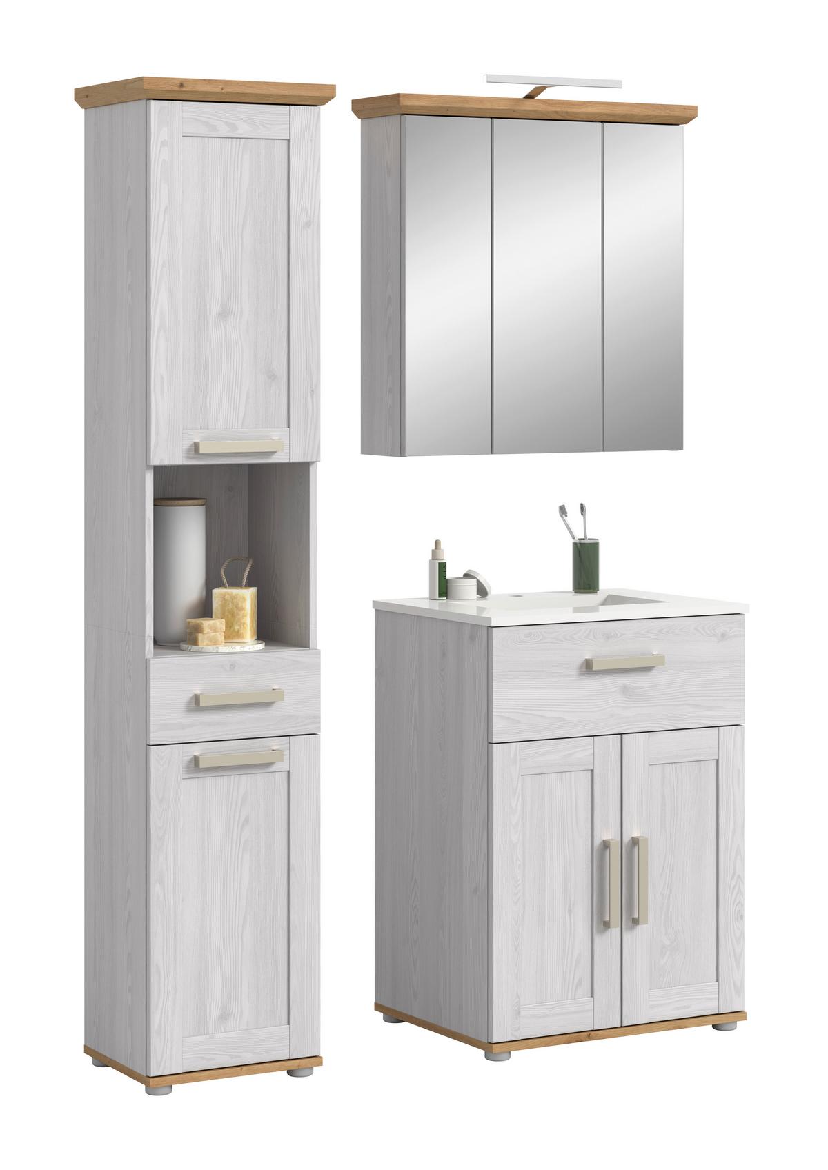 Badezimmer Verona Lärchenfarben/Eiche Artisan - Silberfarben/Lärchefarben, Trend, Glas/Keramik (108cm) - MID.YOU