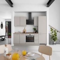 Küchenblock Touch High m. Geräten Grau - Eiche dunkel/Edelstahlfarben, MODERN, Holzwerkstoff/Metall (240cm) - Nobilia