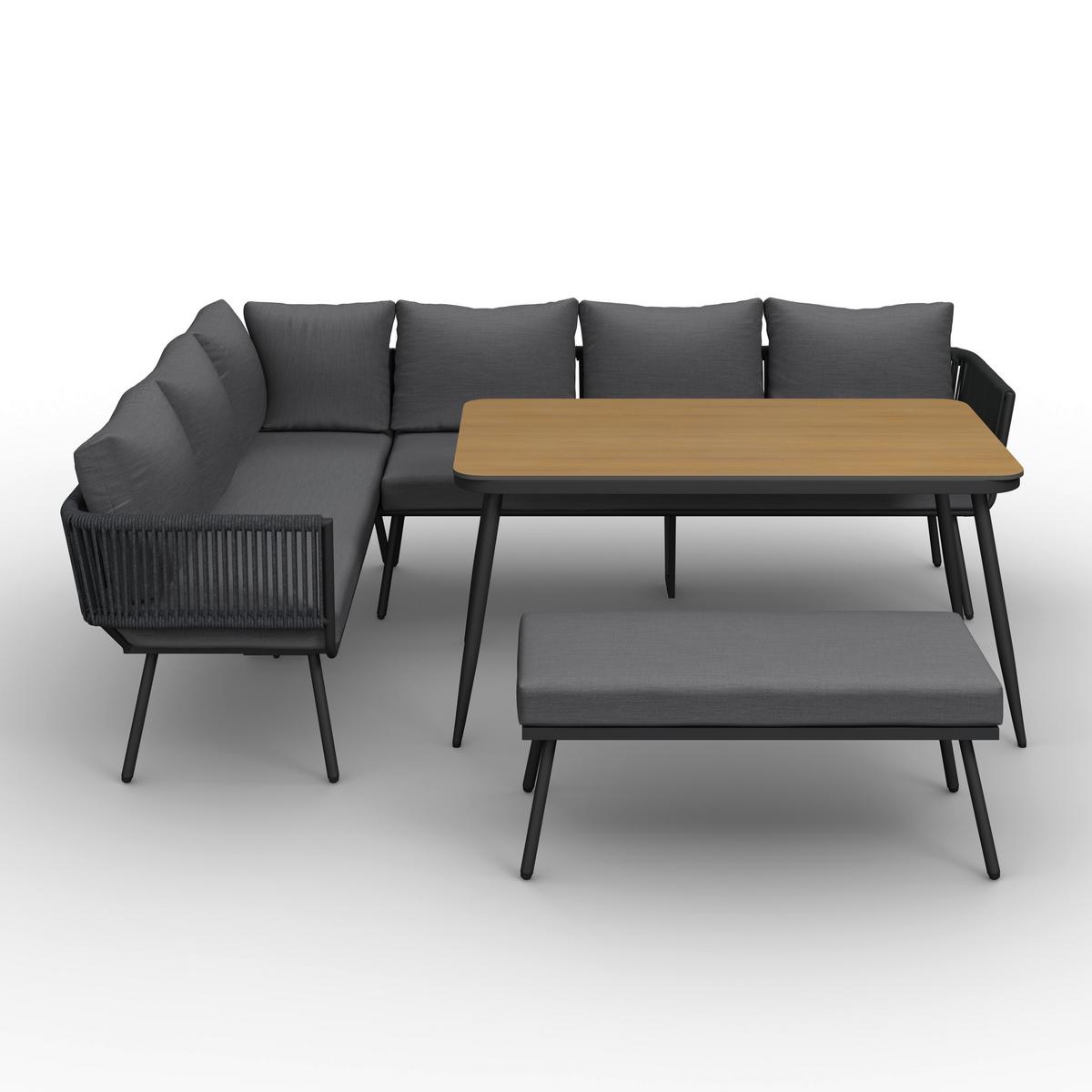 Jedilna Lounge Garnitura Camea, Temno Siva, 3-Delno - temno siva/barve hrasta, Moderno, kovina/umetna masa - Bessagi Garden