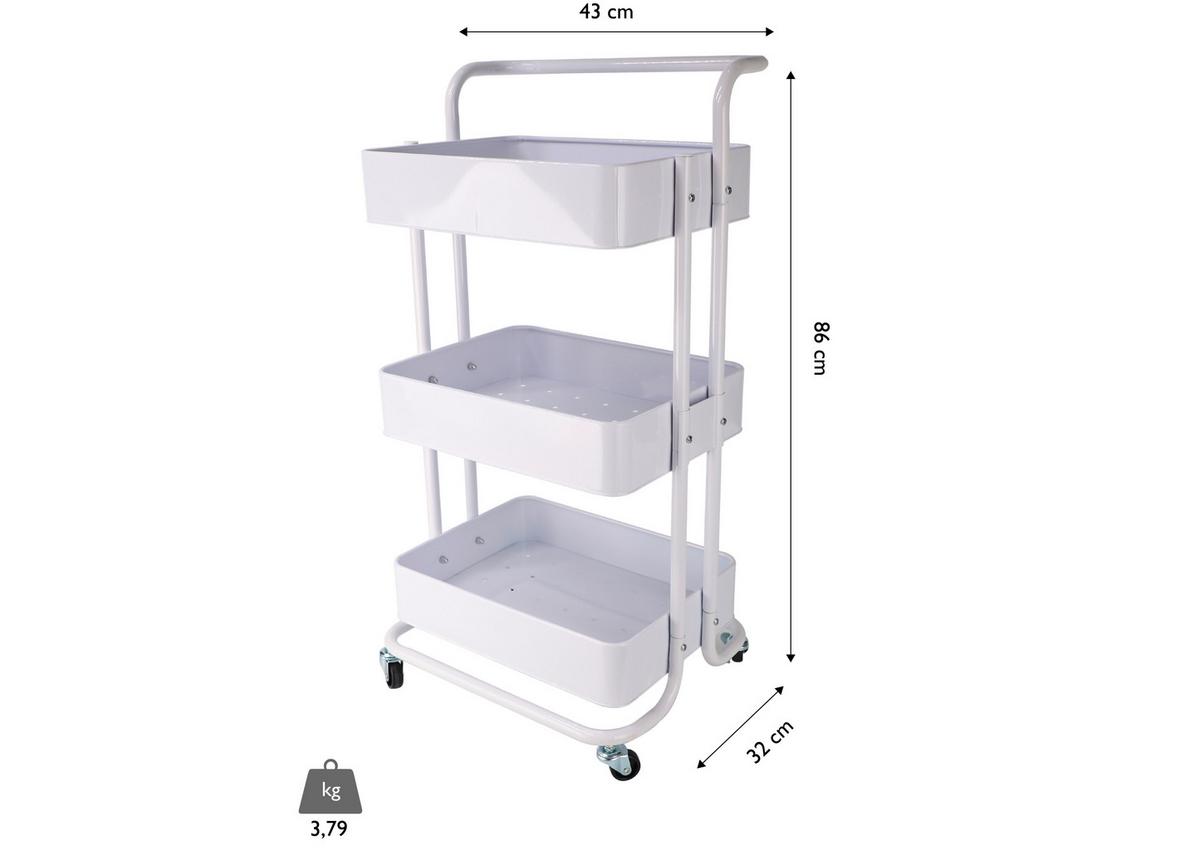 Servierwagen Danao in Weiß - Weiß, Basics, Metall (43/32/86cm) - Echtwerk