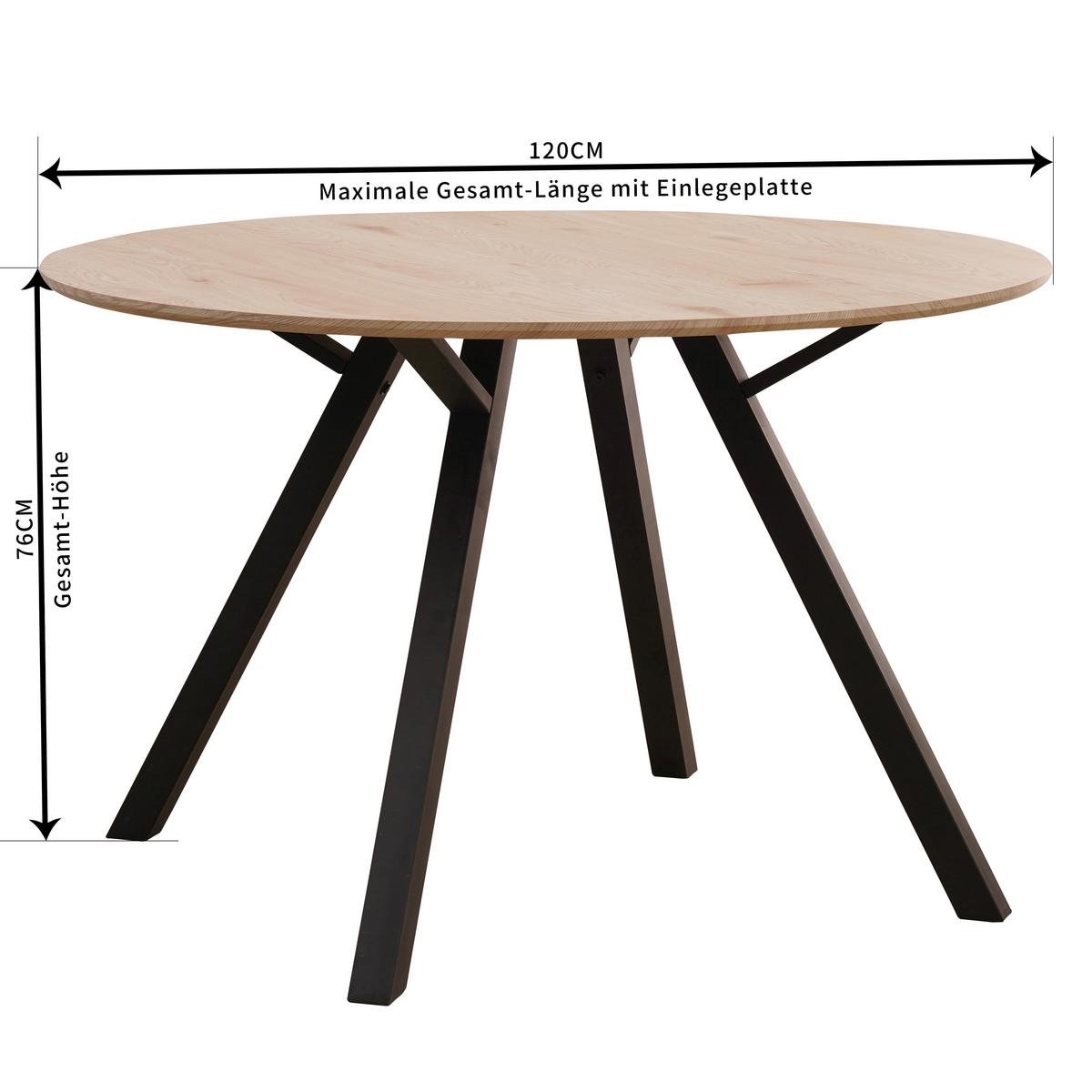 Masa ARNO 120 - culoare natur/negru, Konventionell, metal/material pe bază de lemn (120/76/120cm)