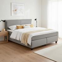 Boxbett Rinaldo ca. 180x200 cm Grau mit Topper - Schwarz/Grau, Modern, Holz/Kunststoff (180/200cm) - Bessagi Home