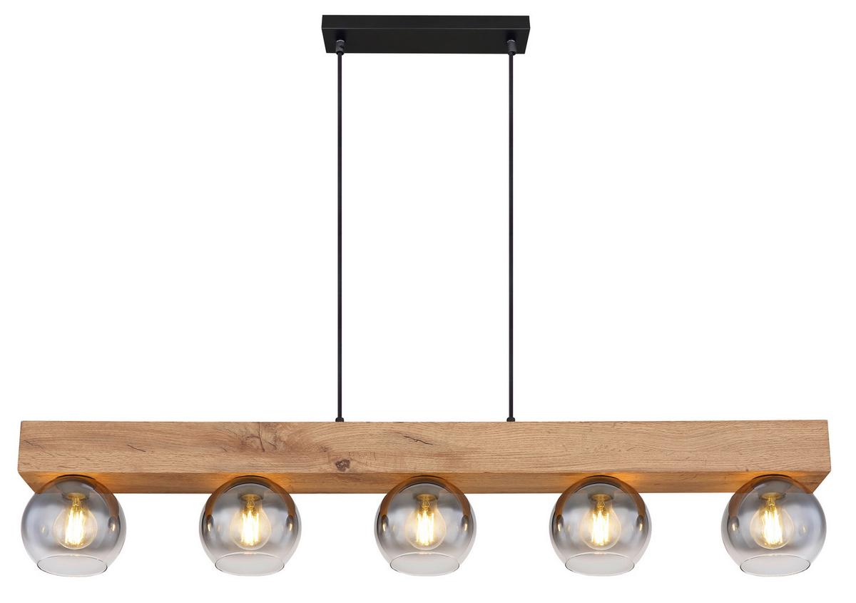Hängeleuchte Moitas max. 40 Watt - Schwarz/Naturfarben, Natur, Glas/Holzwerkstoff (115/15/120cm) - Globo