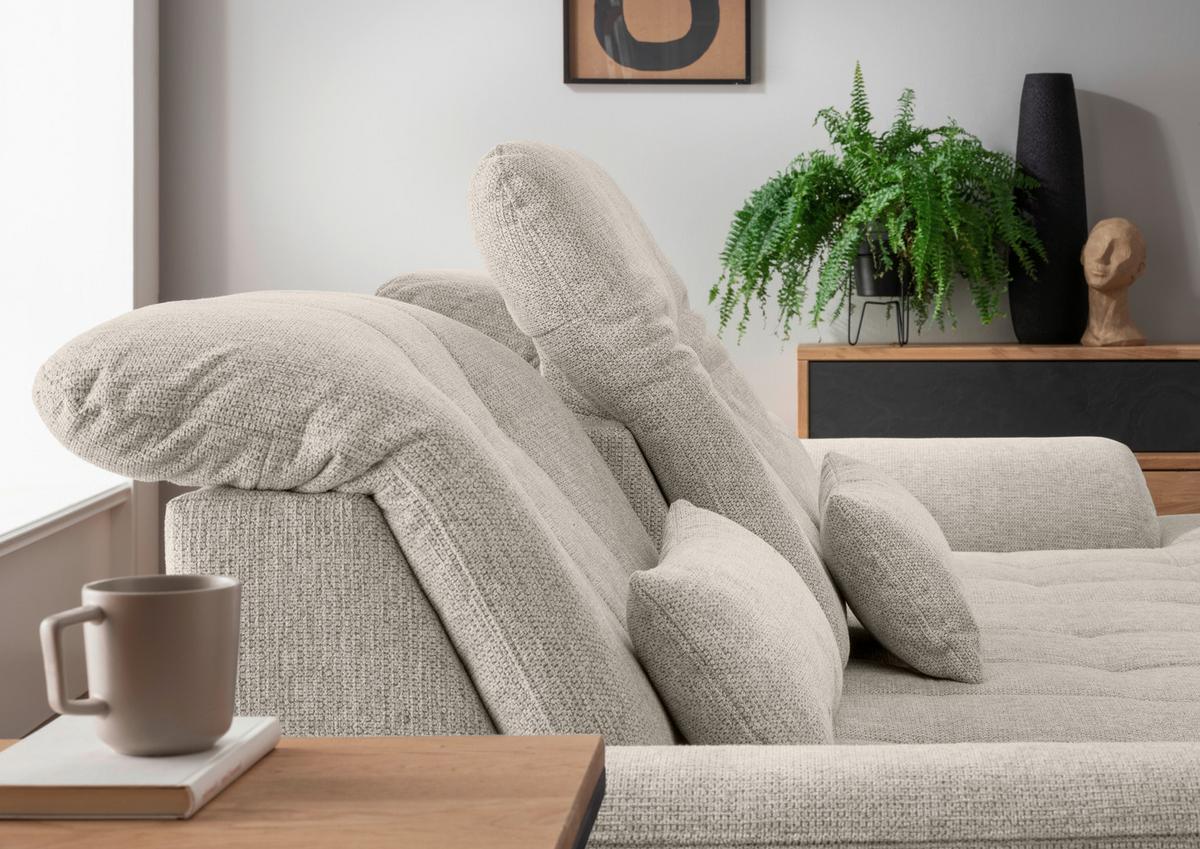 Ecksofa Rigatti Beige Chenille m. Bettkasten - Chromfarben/Beige, MODERN, Textil/Metall (314/184cm) - Livetastic