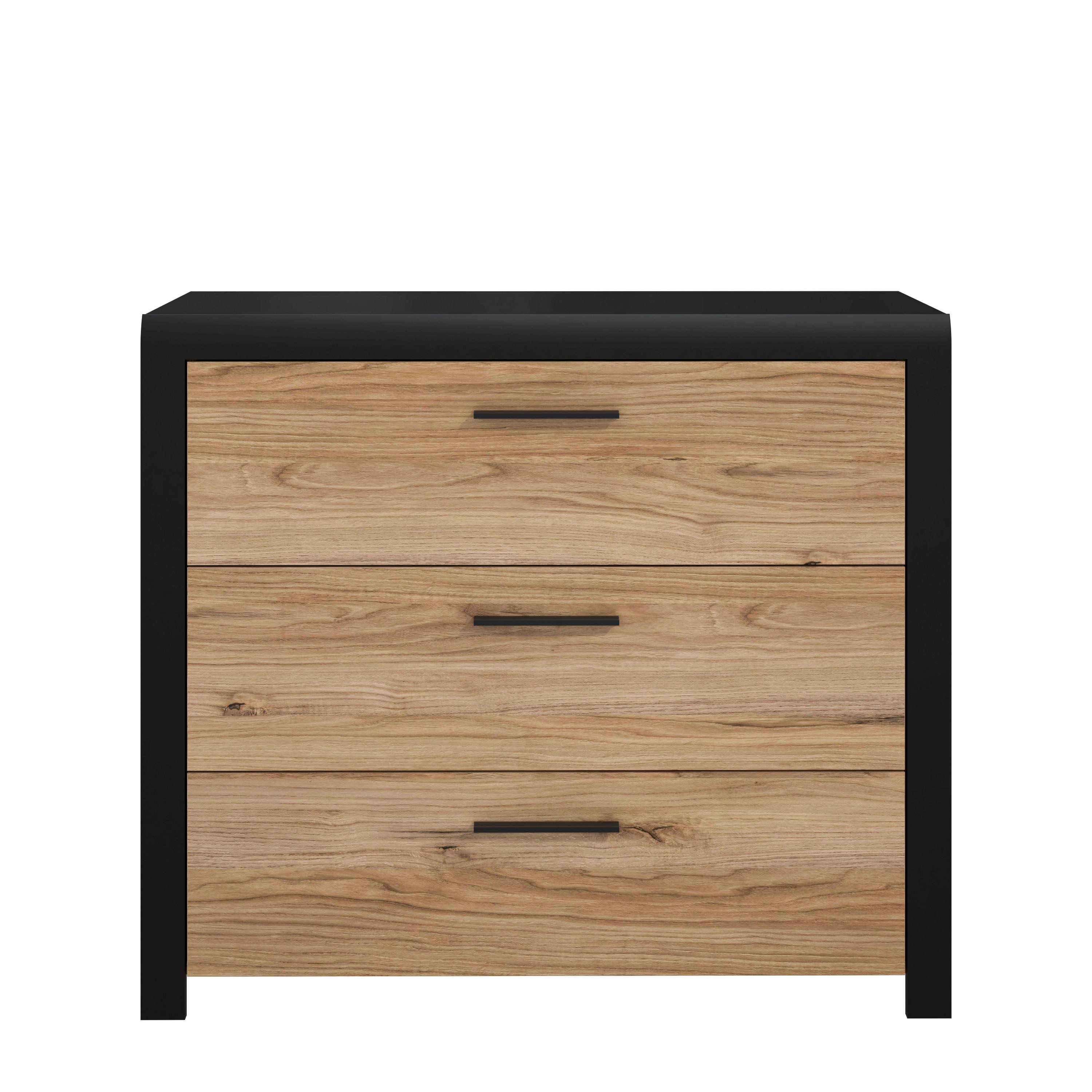 Komód 3 Fiókkal Dalate - fekete/tölgyfa, Modern, műanyag/faalapú anyag (101,1/88/41cm)