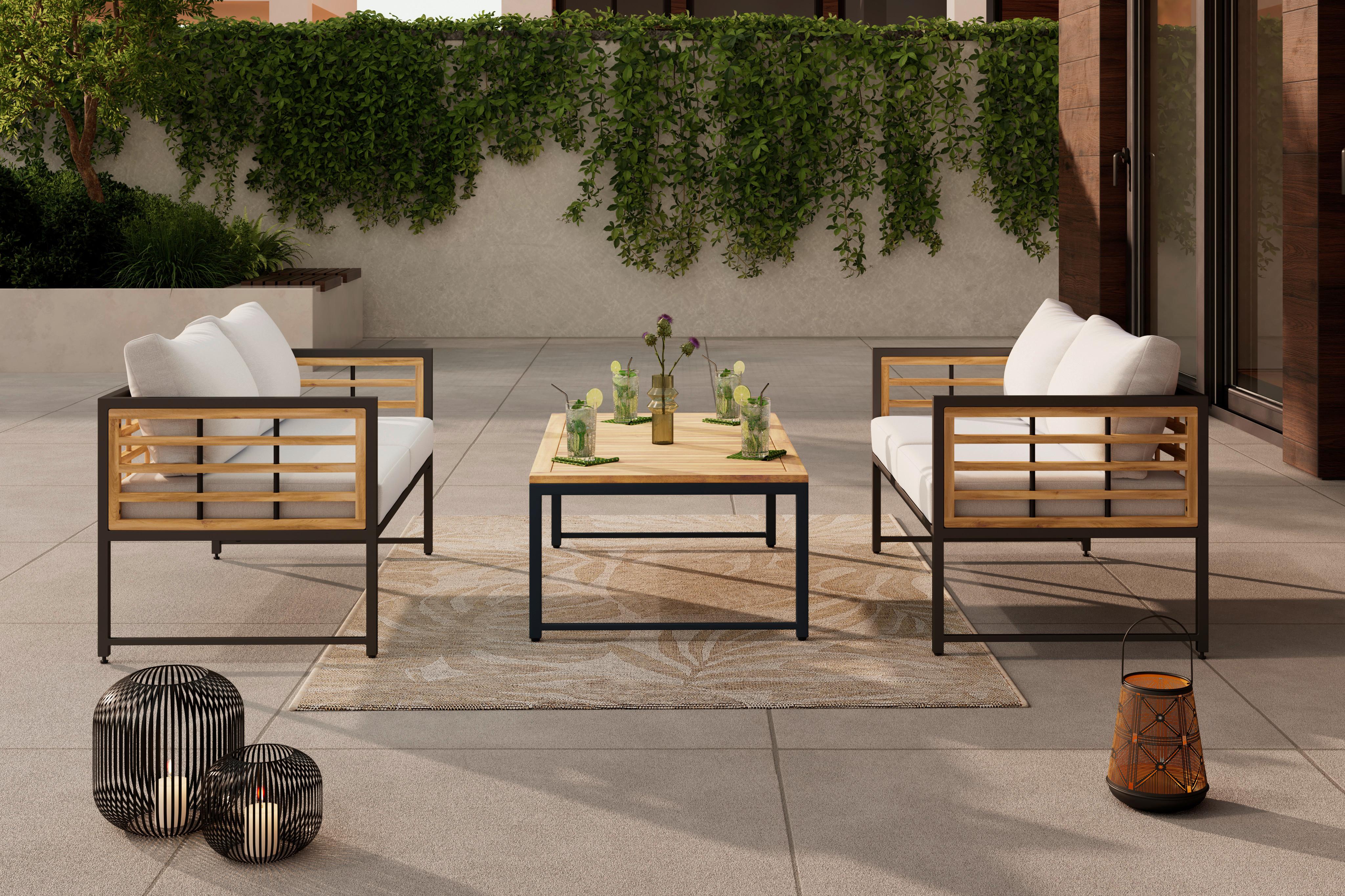 SOFA TARASOWA ARGOS - kolor naturalny/czarny, Modern, metal/drewno (125/67,5/63,5cm) - Ambia Garden