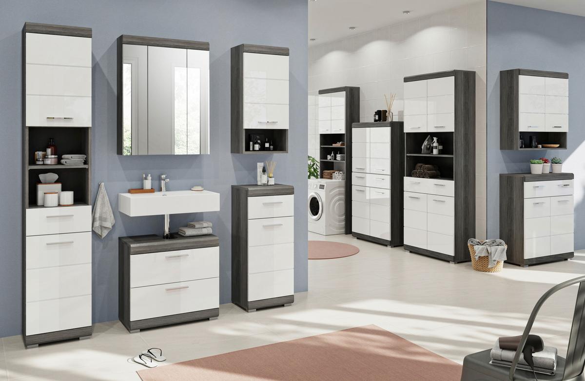 Badezimmer Scout 5-tlg. ca. 134 cm Anthrazit/Weiß - Weiß Hochglanz/Grau, MODERN, Holzwerkstoff/Kunststoff (134cm) - MID.YOU