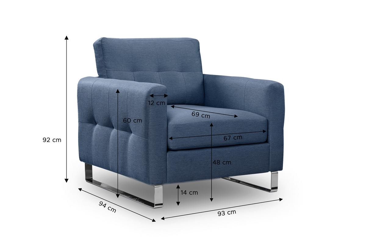1,5-Sitzer-Sofa Hera Dunkelblau - Chromfarben/Dunkelblau, Basics, Holz/Textil (93/92/94cm) - MID.YOU