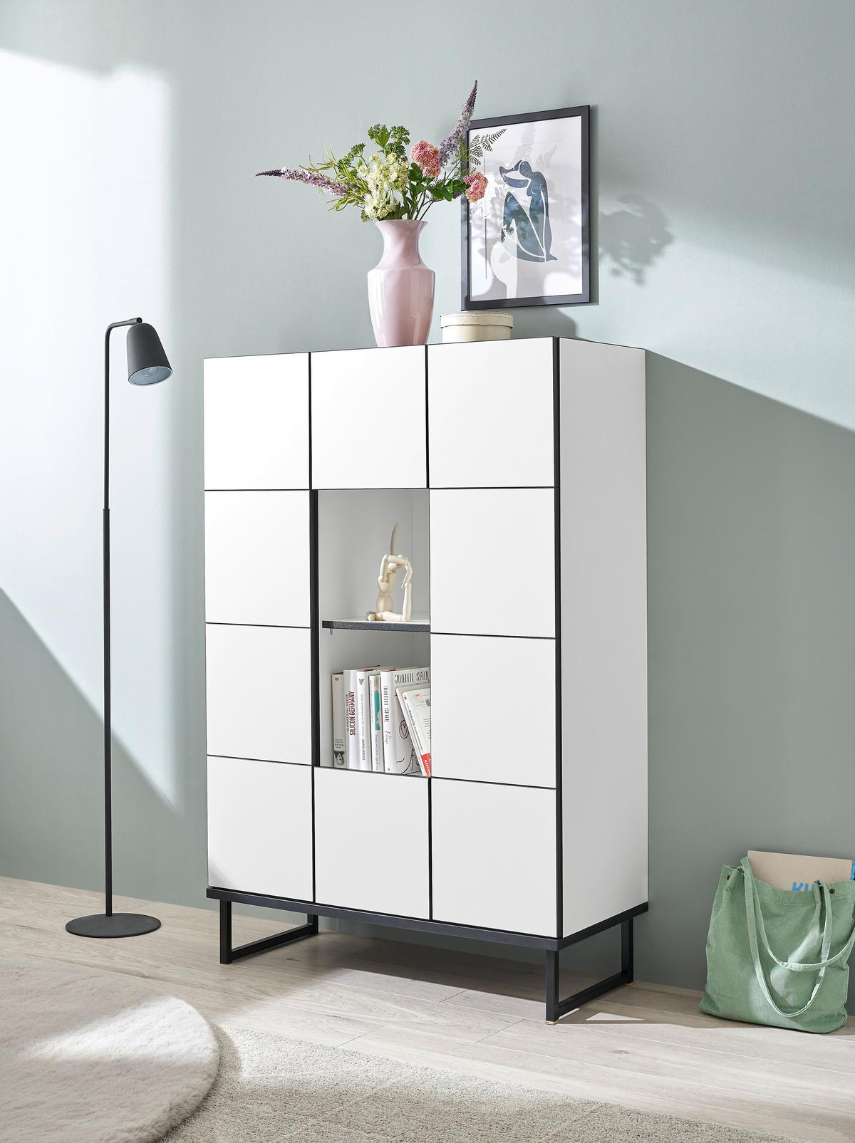 KOMODA WYSOKA VEGA - czarny/biały, Design, materiał drewnopochodny/metal (90/136/40cm) - home24