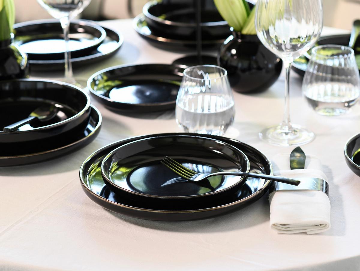 Serviciu de masă Nordic Festive 18/1 - auriu/negru, Basics, ceramică - Creatable
