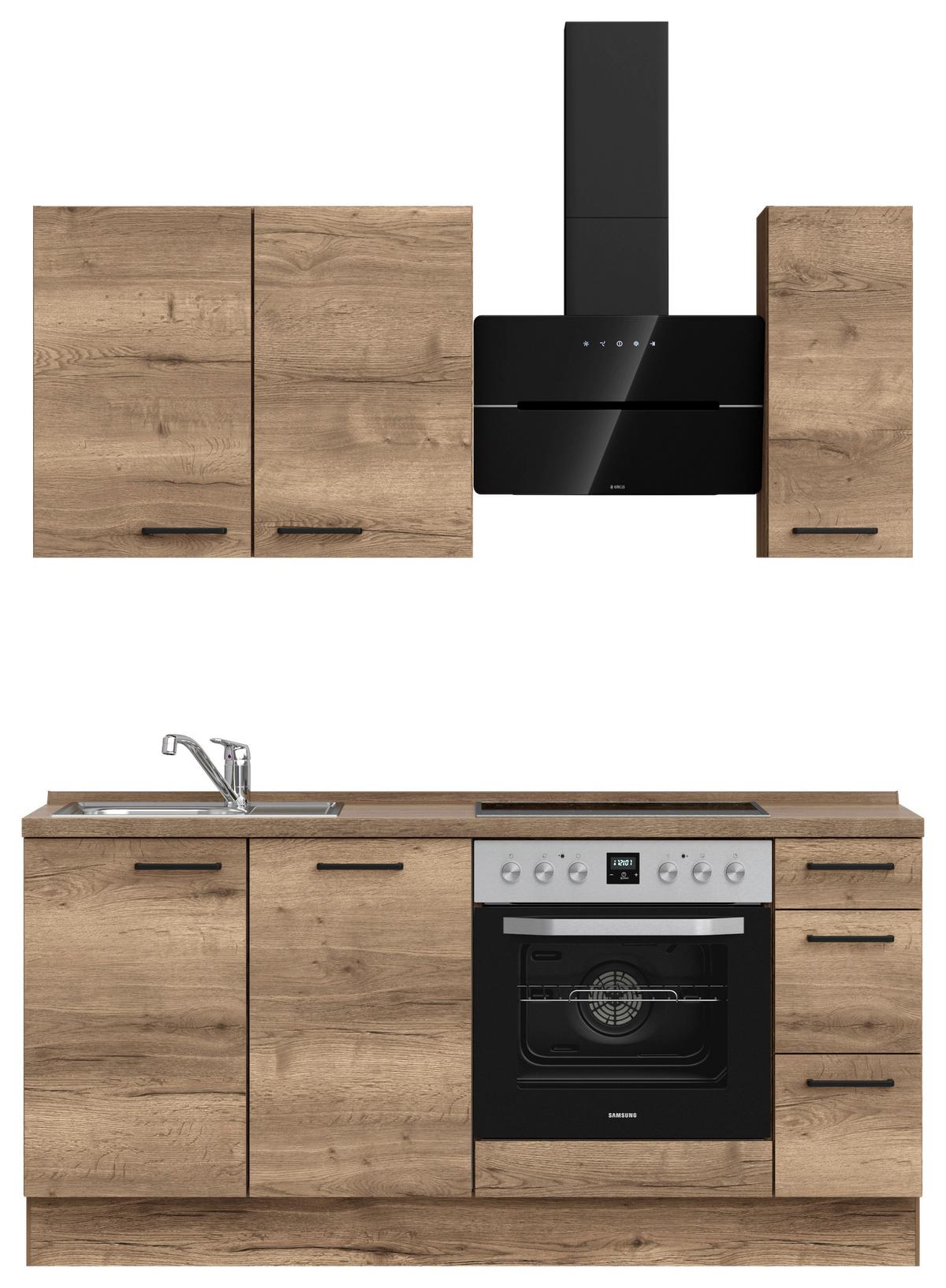 Küchenblock Structura High m. Geräten Eiche dunkel - Eiche dunkel/Schwarz, MODERN, Holzwerkstoff/Metall (180cm) - Nobilia