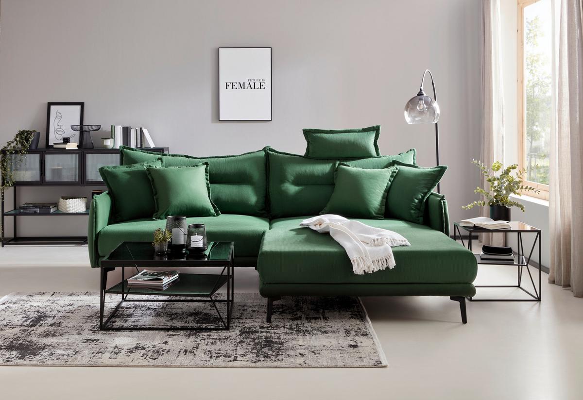 Wohnlandschaft Nuovo Grün/Schwarz - Schwarz/Grün, MODERN, Textil/Metall (245/76-113/190cm) - Mömax