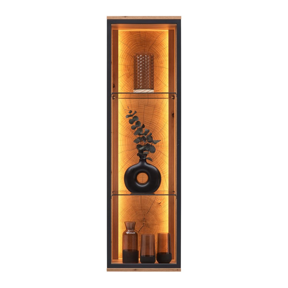 Hängevitrine Florenz Schwarz/Eiche Artisan - Schwarz/Eiche Artisan, MODERN, Glas/Holzwerkstoff (35/119,9/38cm) - Premium Living