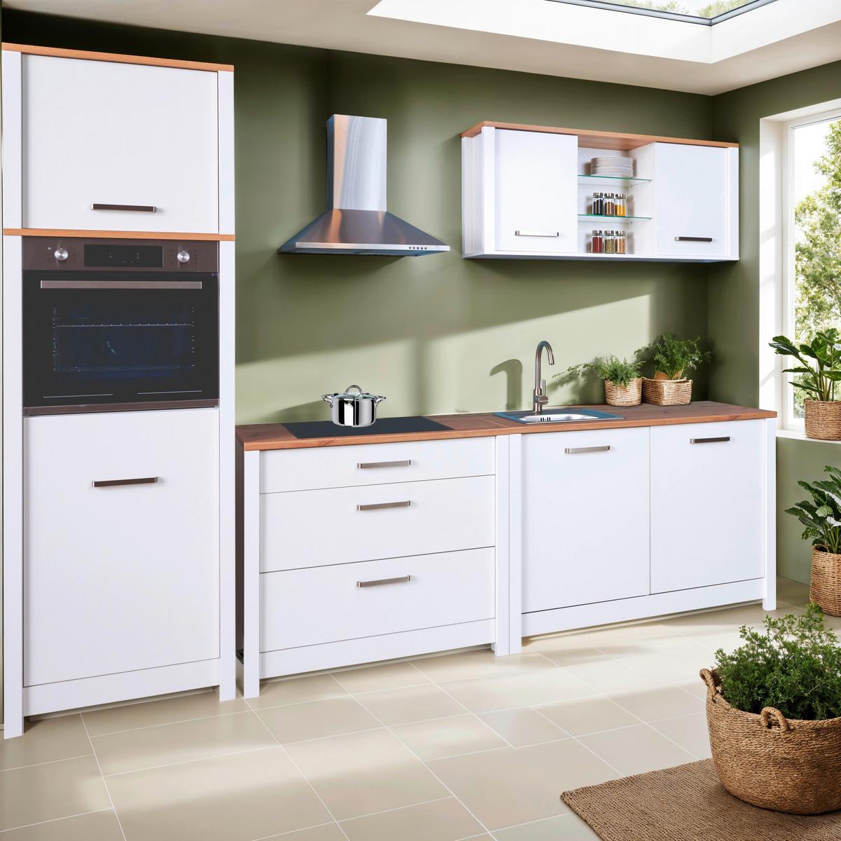 Küchenleerblock Bundle 5-Sorba o. Geräte Weiß - Silberfarben/Weiß, MODERN, Glas/Holzwerkstoff (300cm) - home24