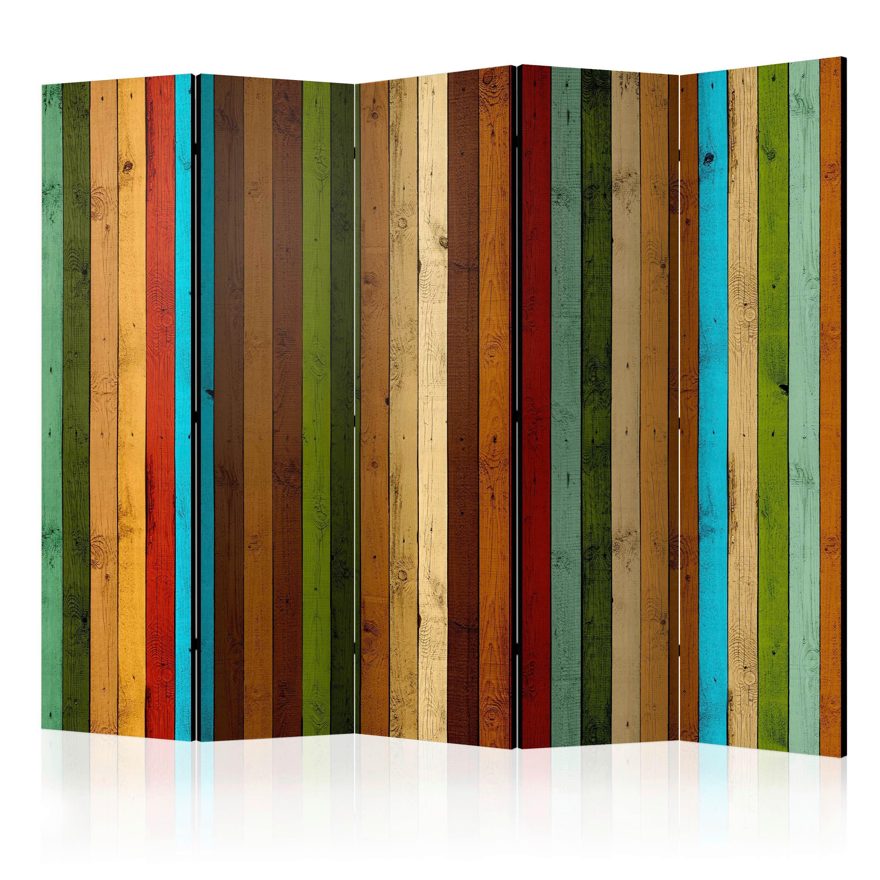 Paravan Wooden Rainbow I, 5-Delni, Enostranski - večbarvno, Basics, tekstil/les (225/172/3cm) - artgeist