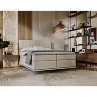 Boxspringbett Cromo Beige ca. 200x200cm - Beige/Silberfarben, KONVENTIONELL, Textil/Metall (200/200cm) - Premium Living