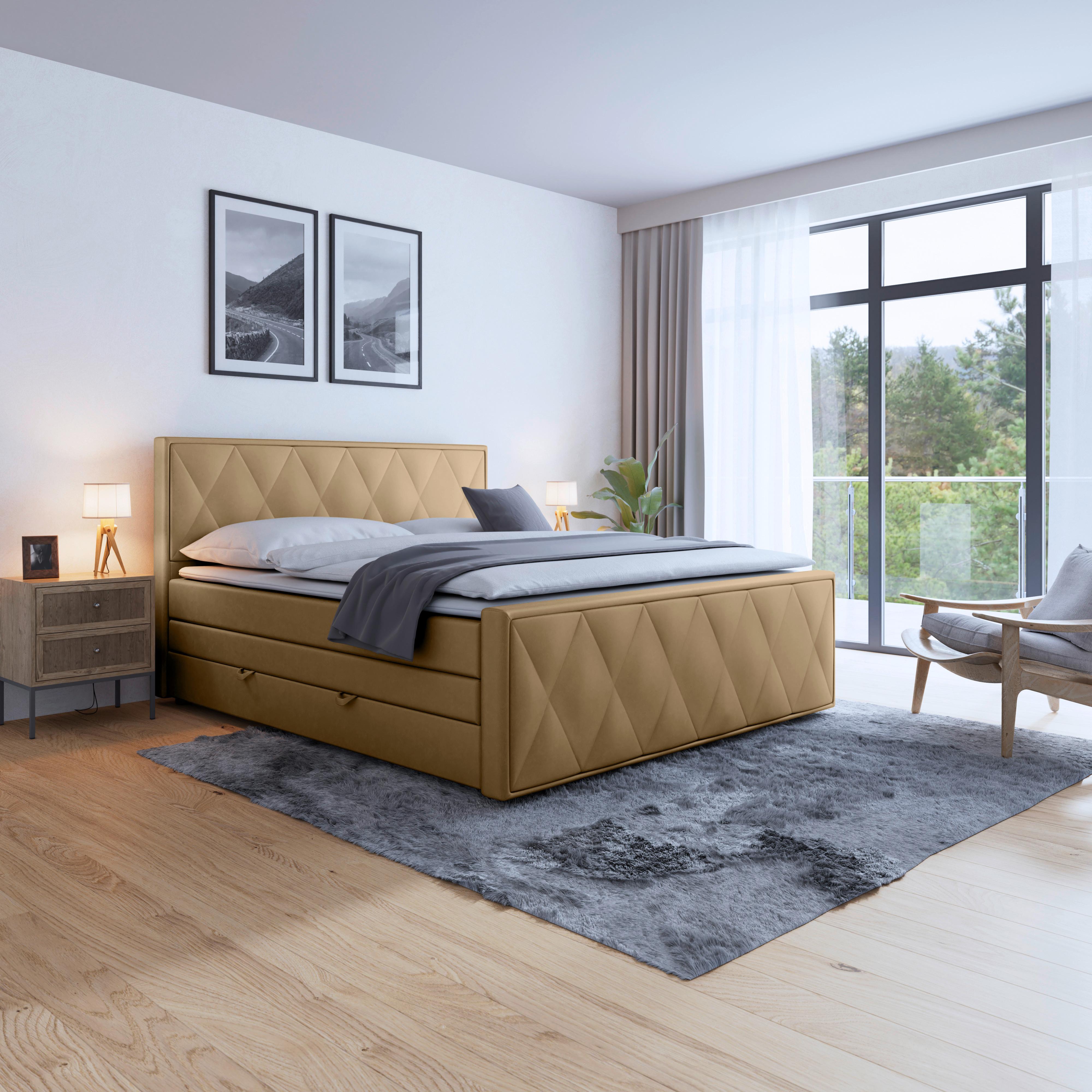 Boxspringbett Porto ca. 180x200 cm Beige - Beige, MODERN, Holz/Kunststoff (180/200cm) - MID.YOU