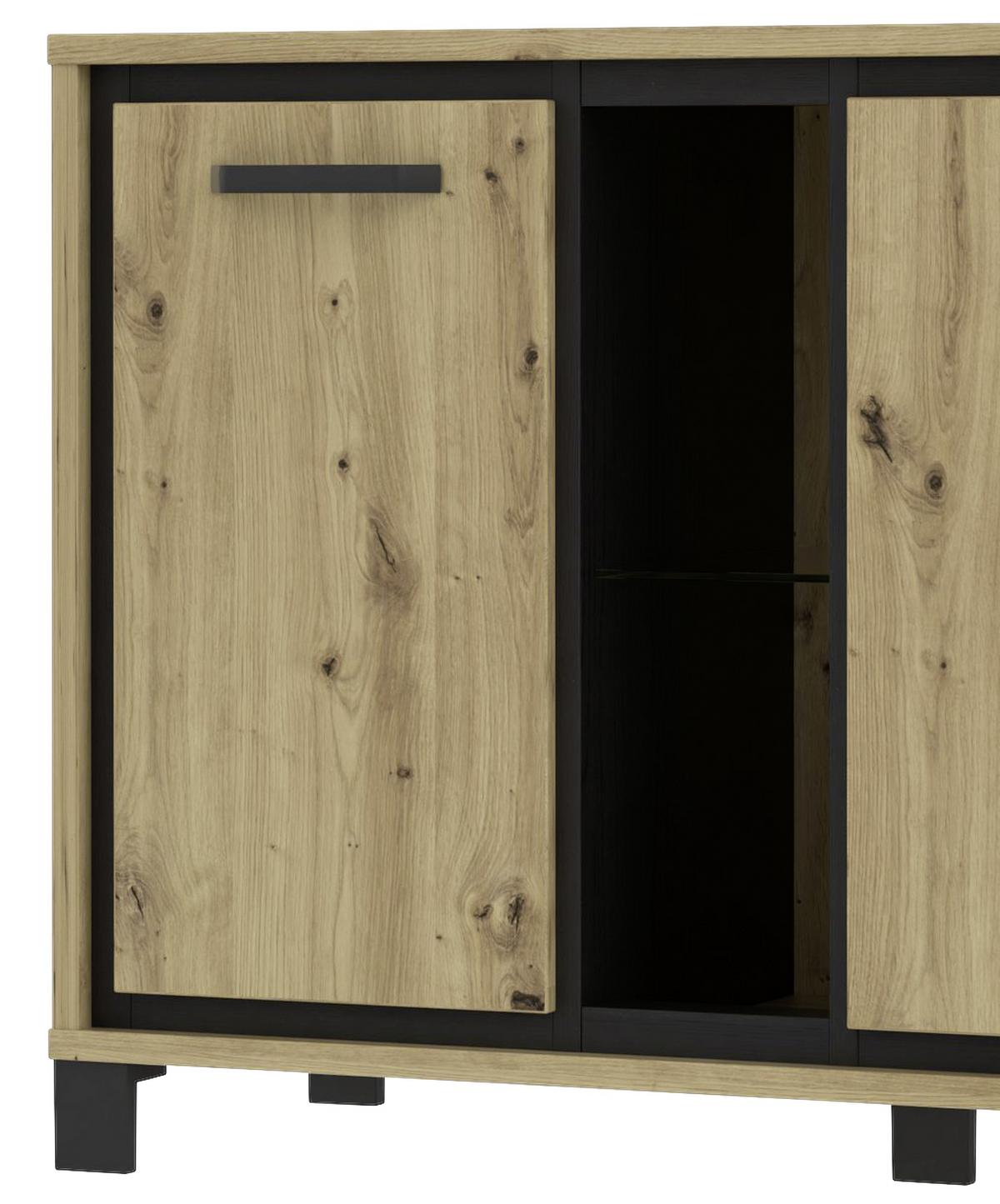 Kommode "Trondheim" , Eiche - Eichefarben/Schwarz, Basics, Glas/Holzwerkstoff (120,4/81,3/41,5cm) - Livetastic