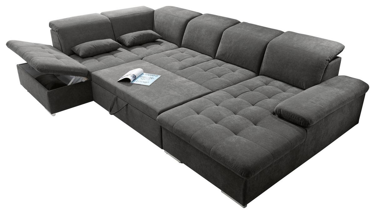 Wohnlandschaft Wayne U inkl. Kissen Dunkelgrau - Dunkelgrau/Silberfarben, KONVENTIONELL, Kunststoff/Textil (240/340/188cm) - MID.YOU