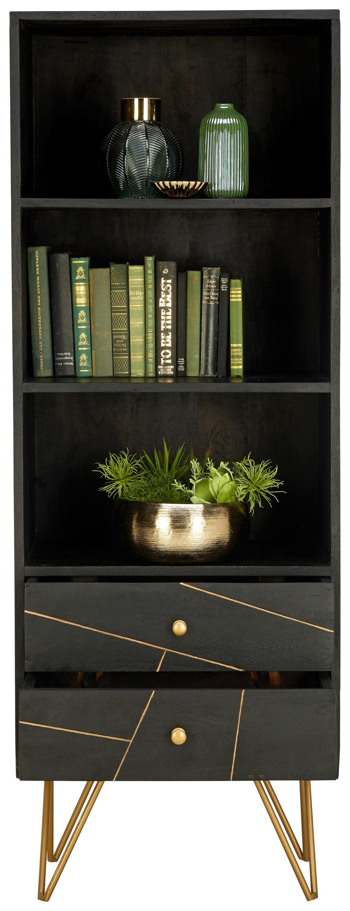 REGAŁ FIN   -AMBIA HOME- - czarny/kolor złoty, Trend, metal/drewno (55/153/43cm) - Ambia Home