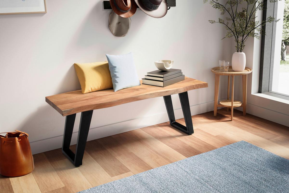 Gaderobenbank ca. 120x40x45,5cm Akazie Echtholz - Hellbraun/Schwarz, Design, Holz/Metall (120/40/45,5cm) - MID.YOU